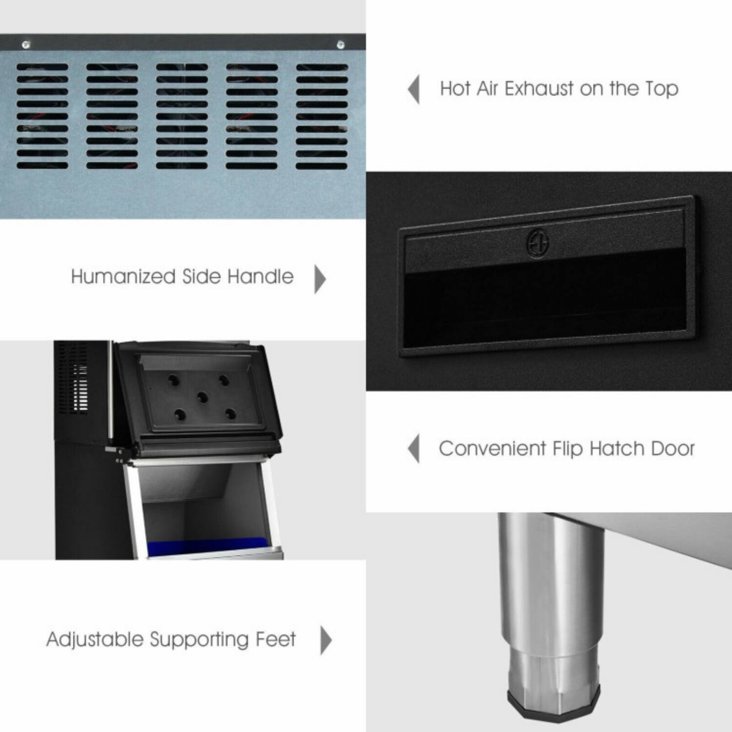 - Hot Air Exhaust on the Top
- Humanized Side Handle
- Convenient Flip Hatch Door
- Adjustable Supporting Feet
