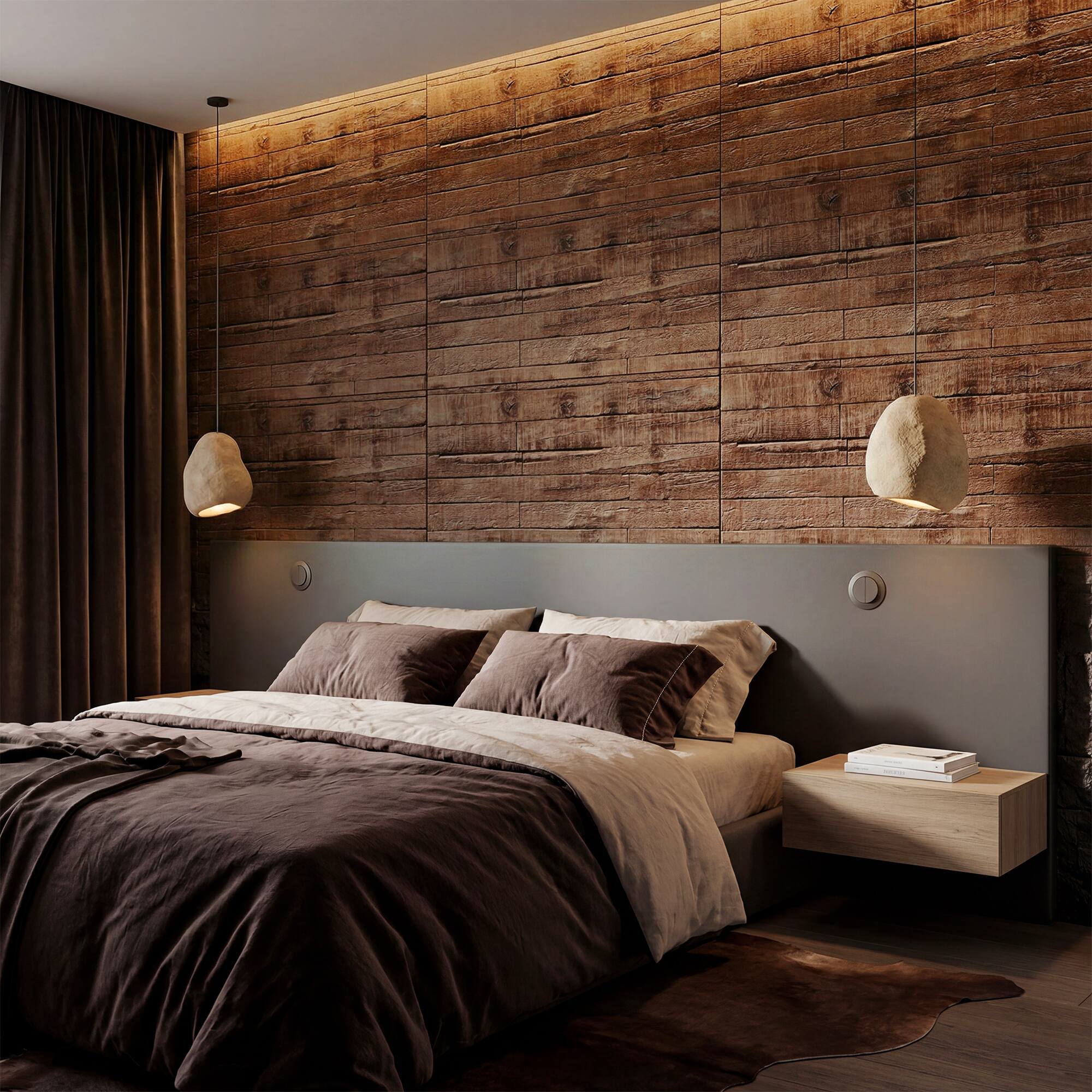 Alt View 1. Homcom - 3D Faux Wood Wall Panels - Coffee.