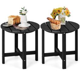 Pefilos - 18" Round Weather-Resistant Adirondack Outdoor Side Table Set of 2, Small Outside End Table for Garden Yard Patio,door - Black