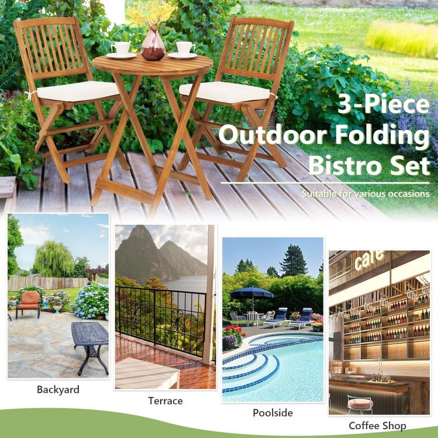 3-Piece Outdoor Folding Bistro Set  
Suitable for various occasions:  
- Backyard  
- Terrace  
- Poolside  
- Coffee Shop