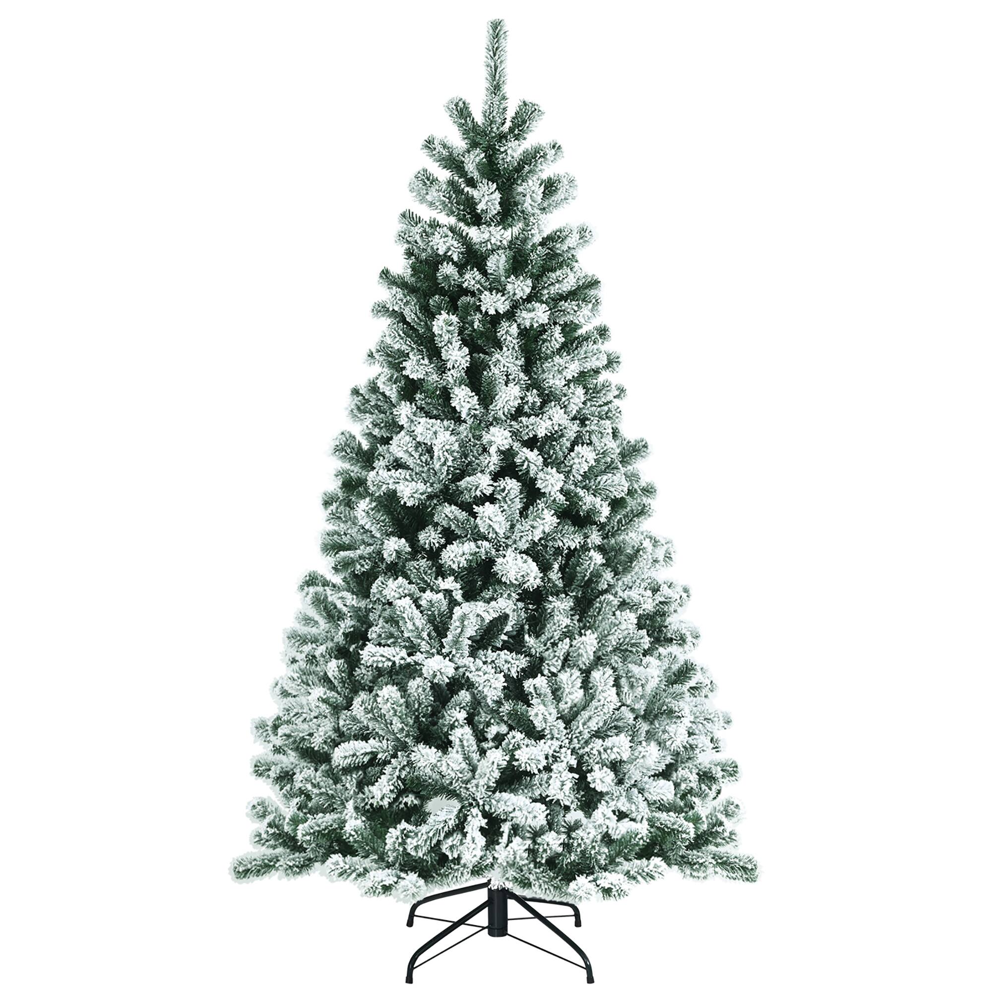 Alt View 20. Costway - 6ft Pre-lit Snow Flocked Hinged Christmas Tree w/ 928 Tips & Metal Stand - Green/White.
