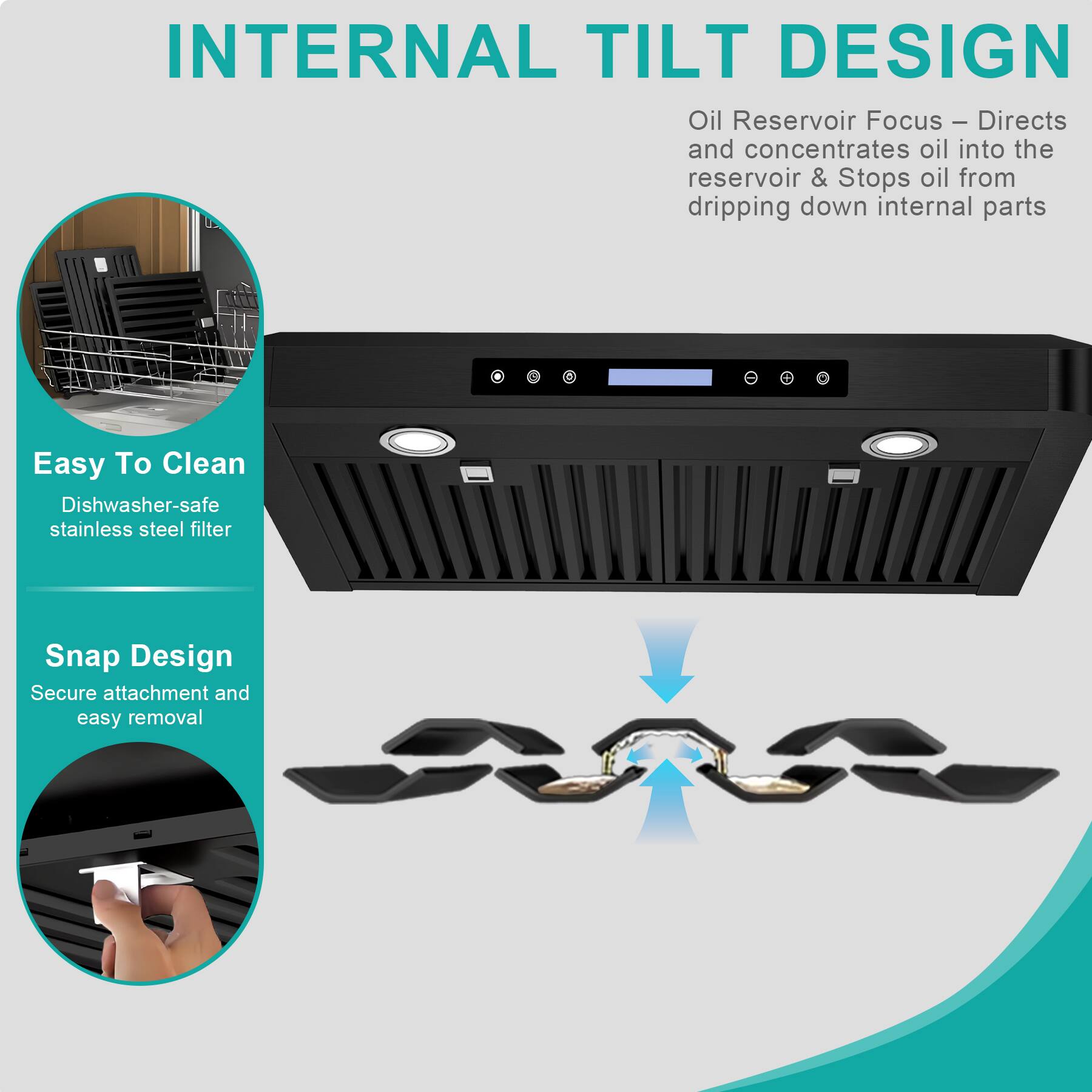 INTERNAL TILT DESIGN

Oil Reservoir Focus – Directs and concentrates oil into the reservoir & Stops oil from dripping down internal parts

Easy To Clean
Dishwasher-safe stainless steel filter

Snap Design
Secure attachment and easy removal