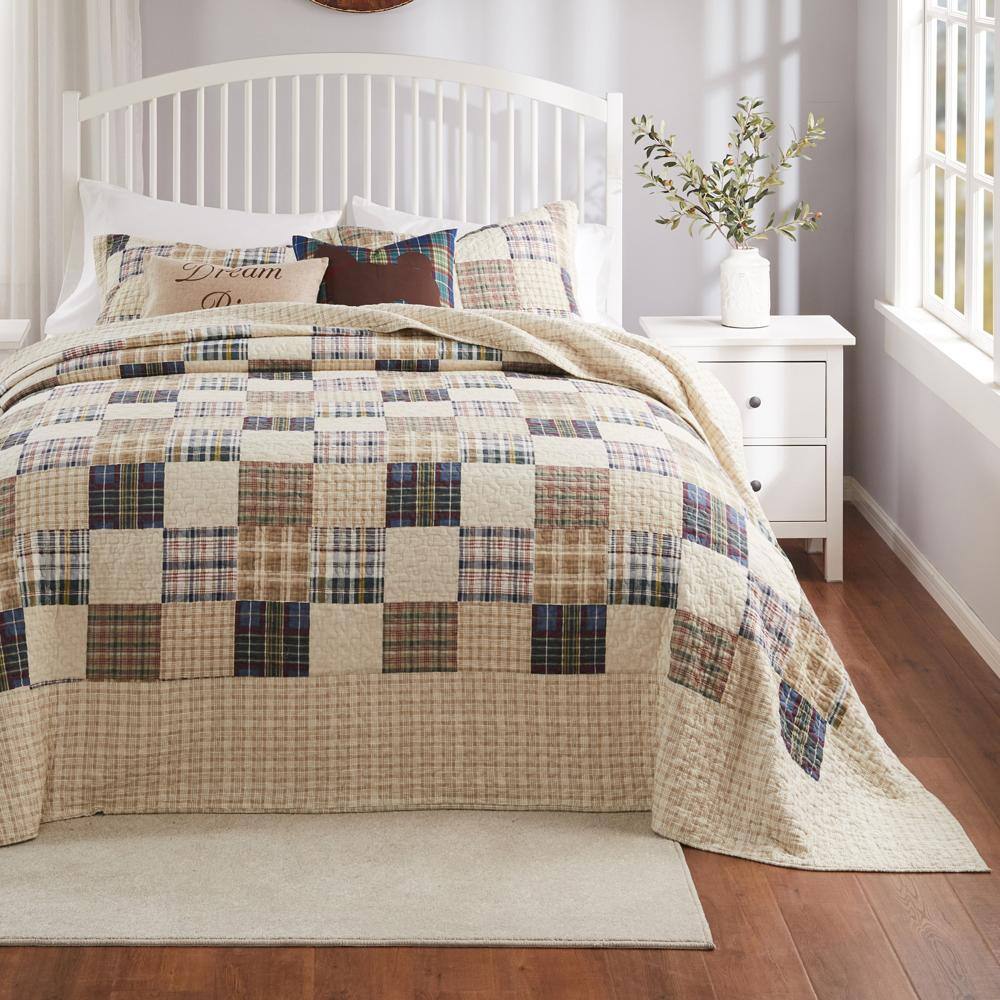 Alt View 3. Greenland Home Fashions - Greenland Home Fashions Oxford Plaid 100% Cotton Jumbo-Sized for Floor-Length Coverage Bedspread Set King/Cal King Taupe - Taupe.