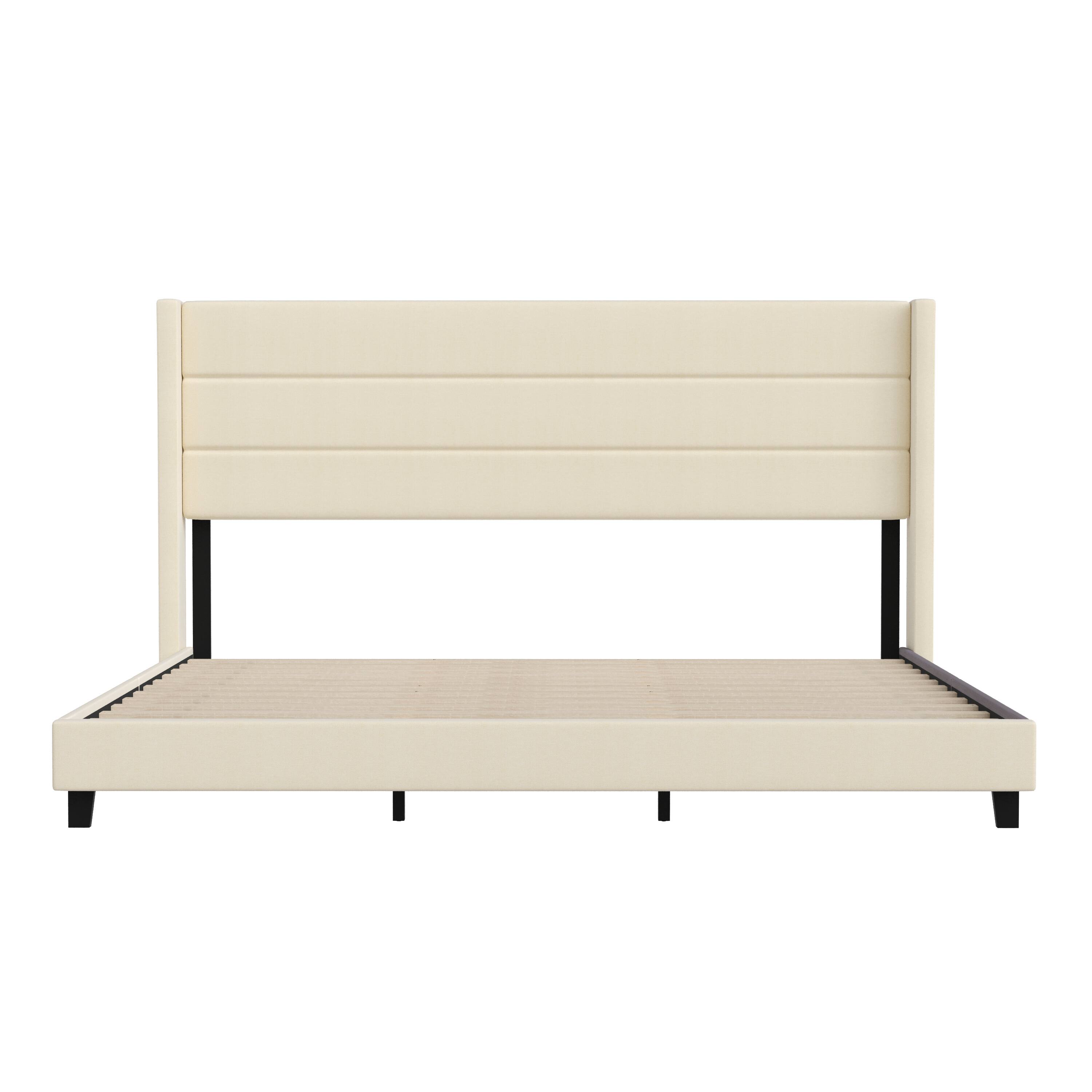 Alt View 9. Emma + Oliver - Upholstered Platform Bed with Wingback Headboard - Beige.