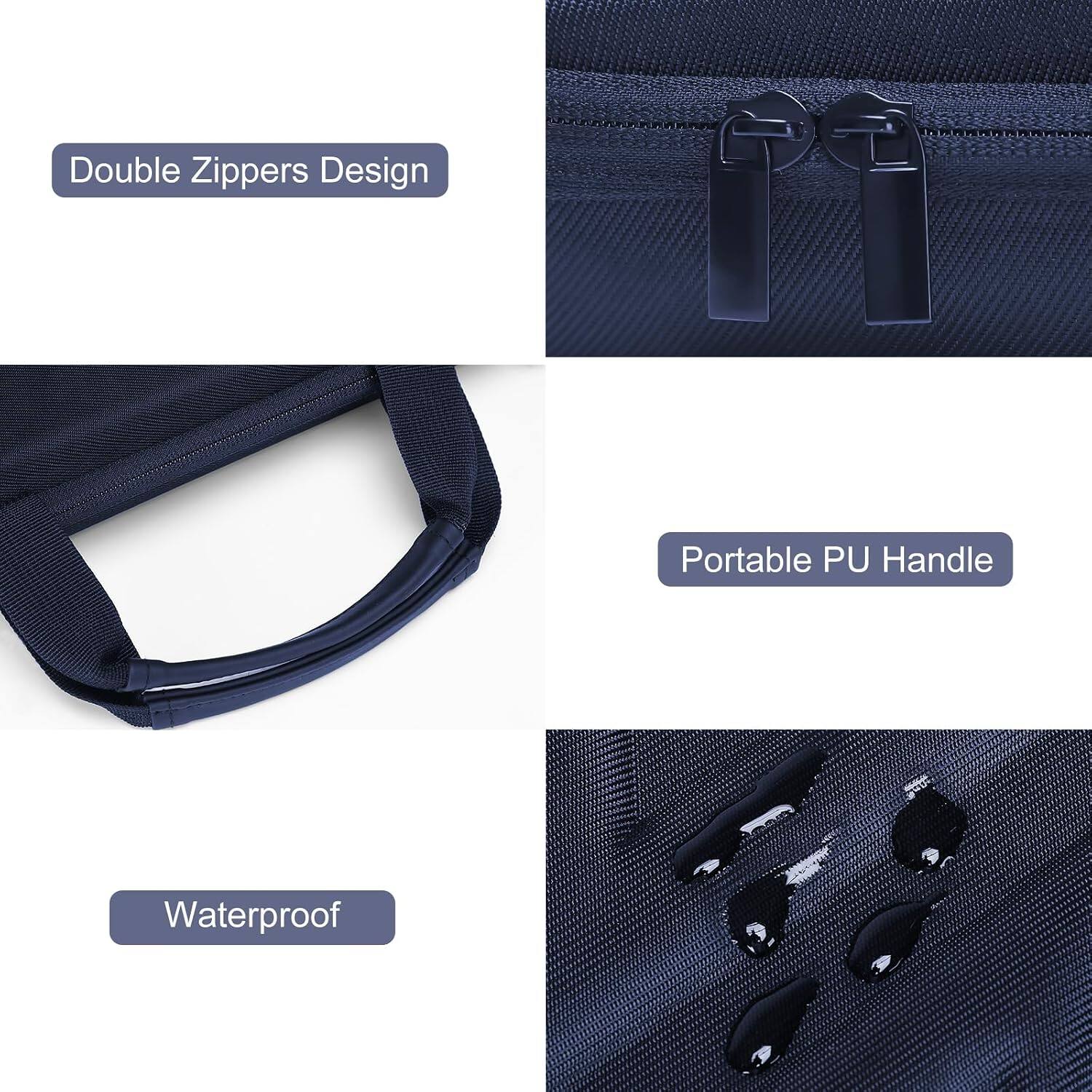Double Zippers Design  
Portable PU Handle  
Waterproof