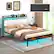 Front. Gymax - Gymax Queen Size Bed Frame w/ LED Light & Charging Station Heavy Duty Metal Platform Bed - Rustic Brown, Black , Grey.