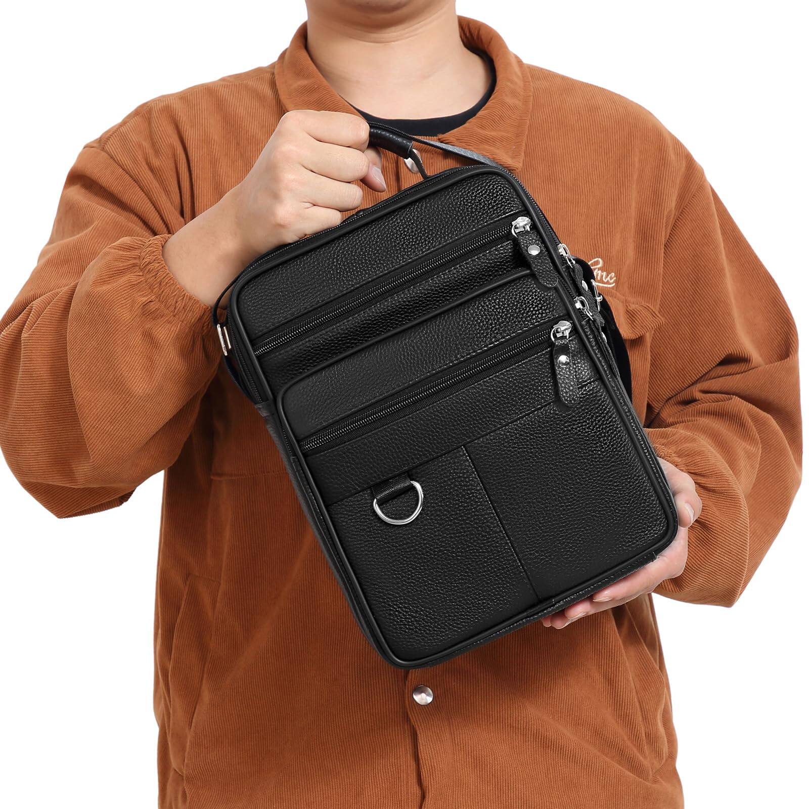 Alt View 7. Skar Audio - Leather Messenger Bag For Men Large Business Travel Briefcase Crossbody Handbag Man Purse Sling Shoulder - Black Large.