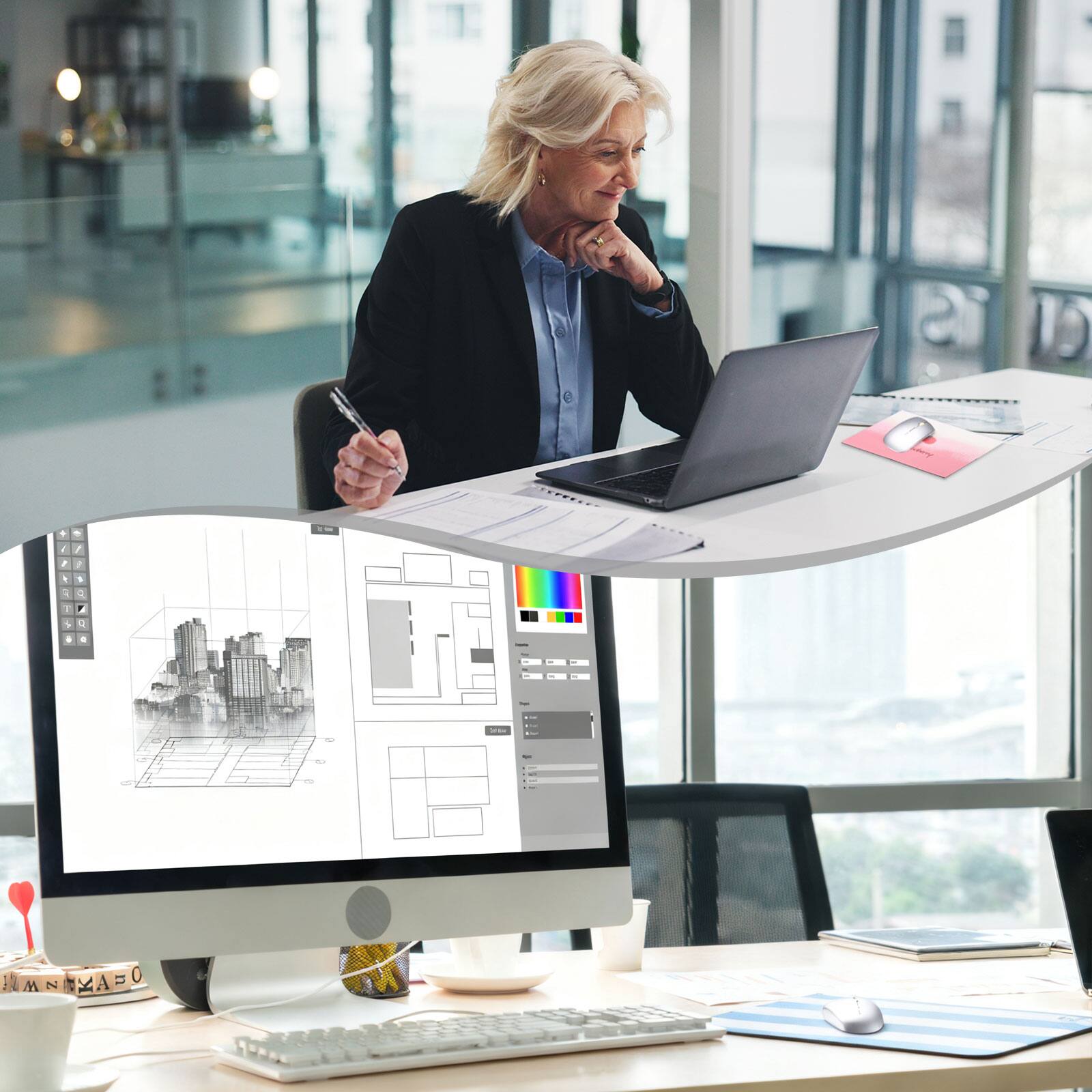 Alt View 5. Unique Bargains - Square Mouse Pad 10.2 x 7.7" Non-Slip Rubber Oil Painting Desk Mat for Office Laptop Home Computer Accessories - Blue Moon.