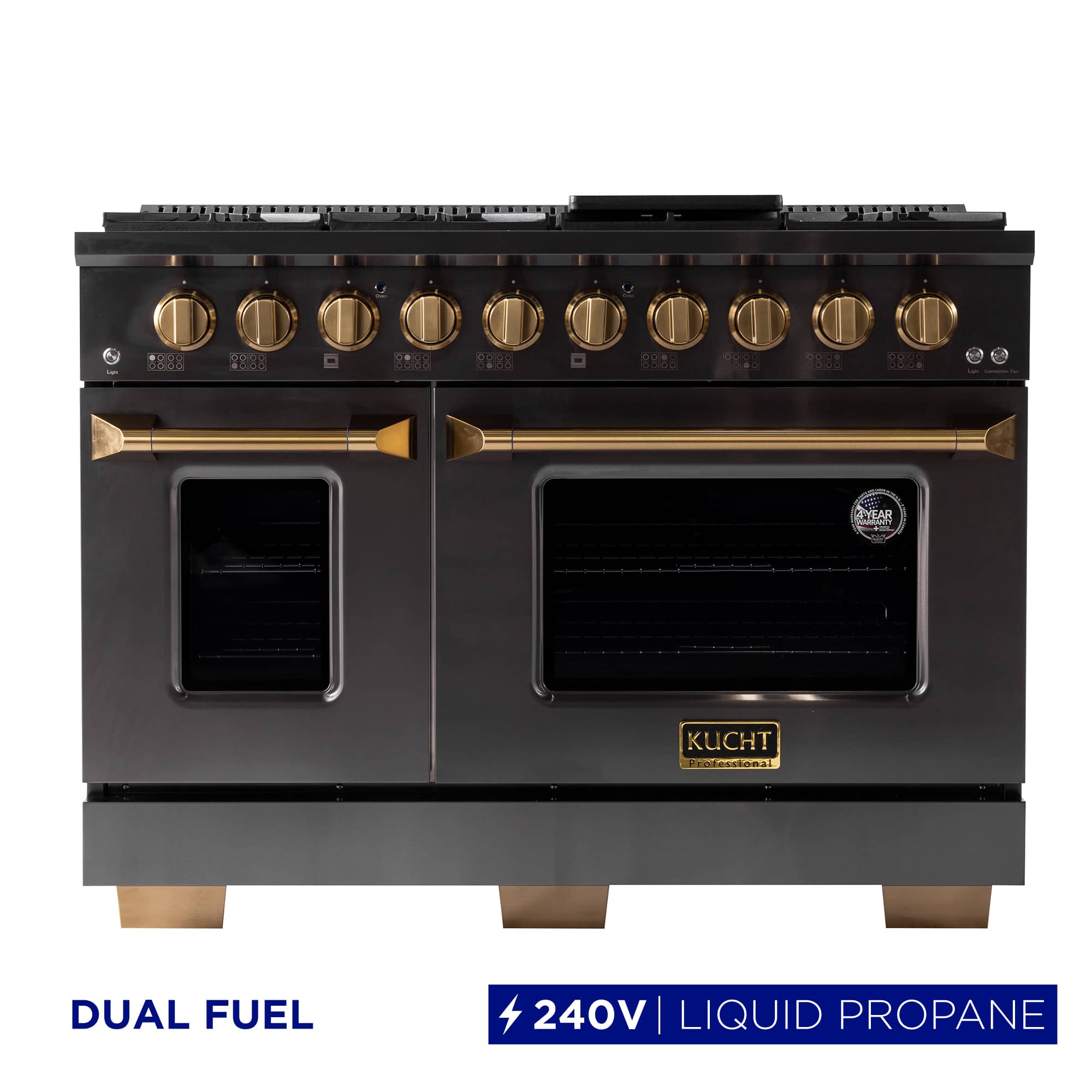 Kucht - Gemstone 48" Dual Fuel Range for Propane Gas, Sealed Burners, Griddle & 2 Ovens – Gemstone Finish - Gemstone