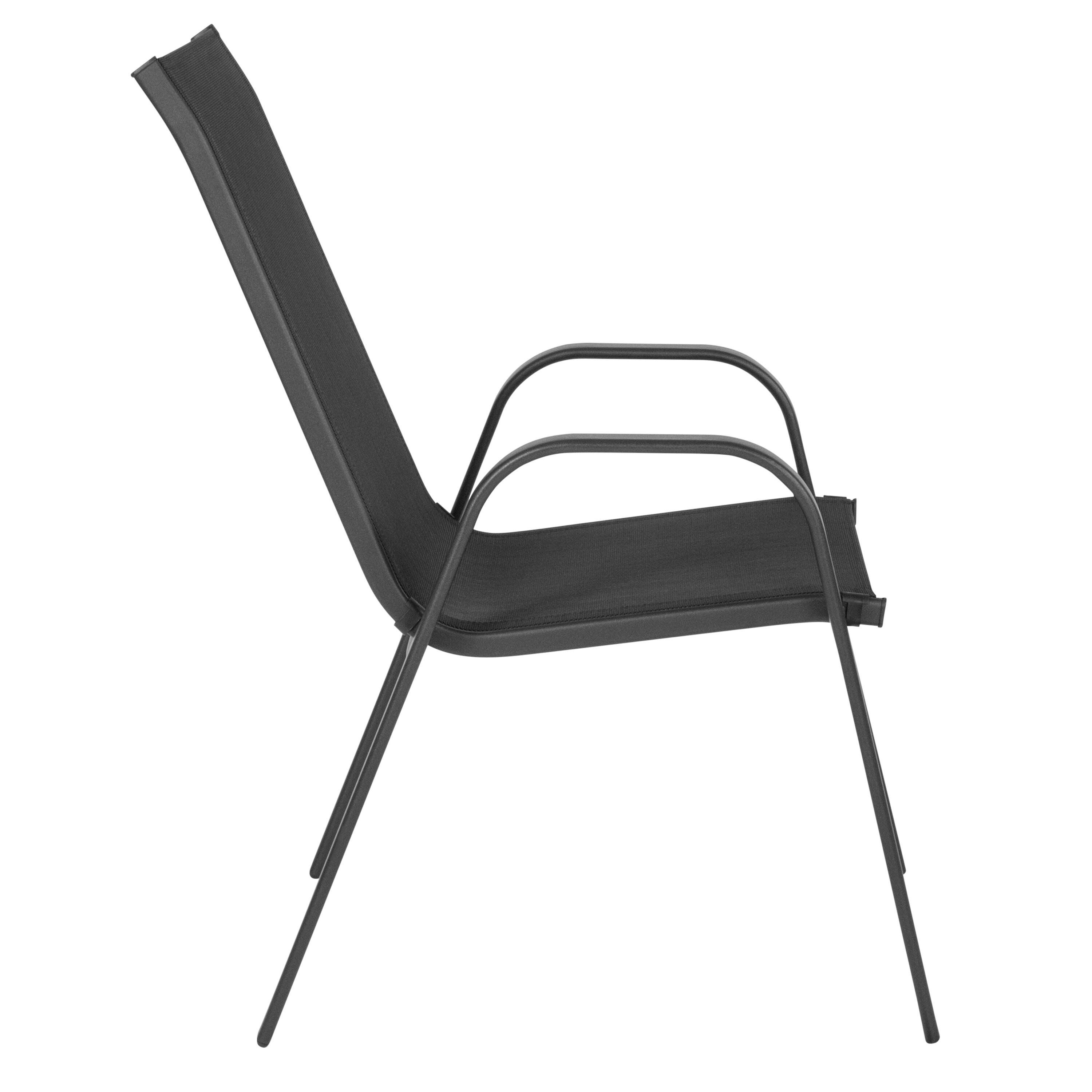 Alt View 7. Emma + Oliver - Three Piece Patio Table Set with Round Metal Frame Table with Tempered Glass Top and Two Flex Comfort Stacking Chairs - Black.
