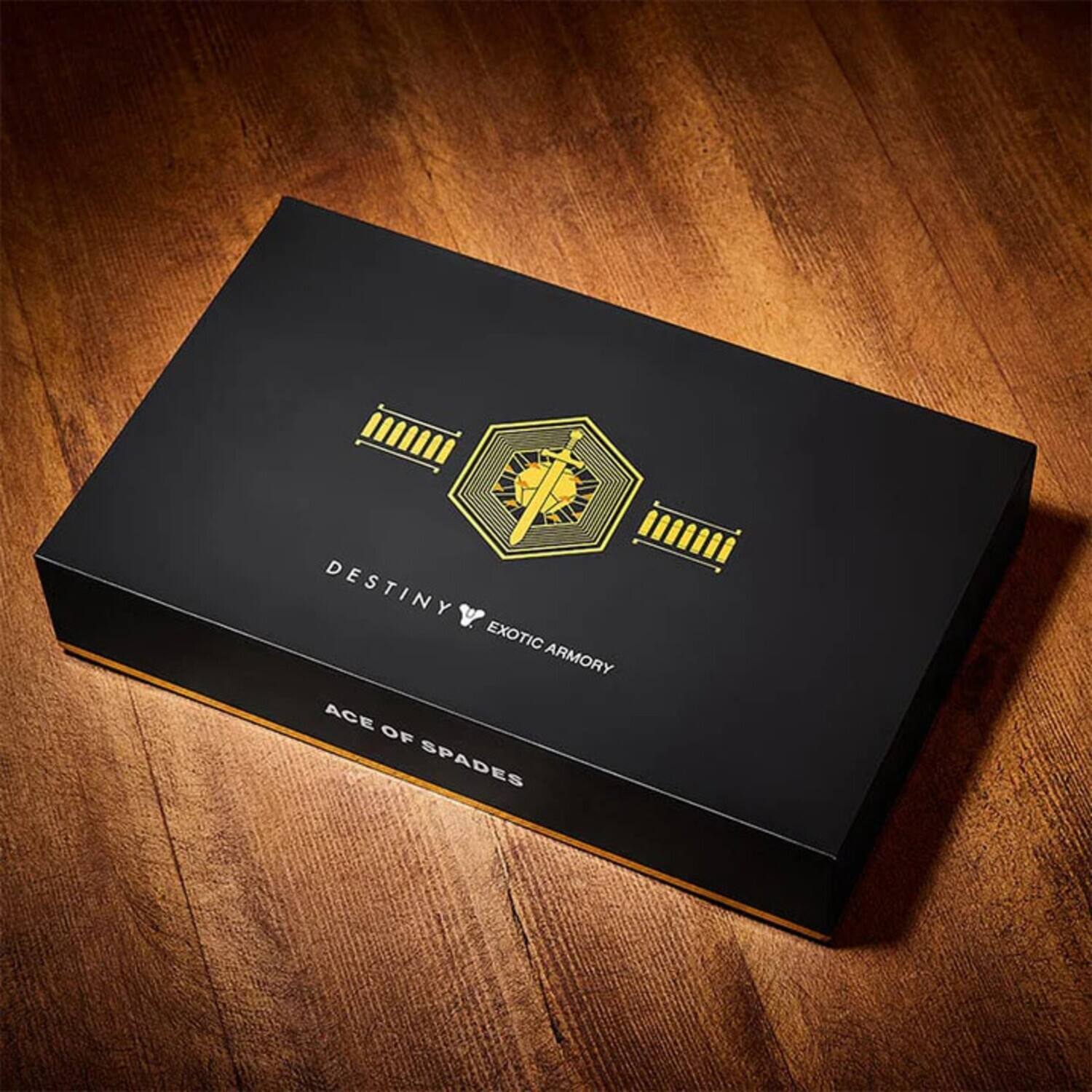 The text on the image should be grouped and corrected as follows:

**Destiny Exotic Armory**
**Ace of Spades**