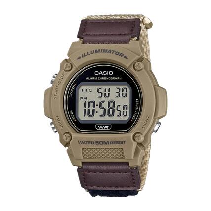 ILLUMINATOR
CASIO
ALARM CHRONOGRAPH
START/STOP
12/24H
PM
10:58:50
SPLIT/RESET
RESET MODE
WR
LIGHT
WATER 50M RESIST