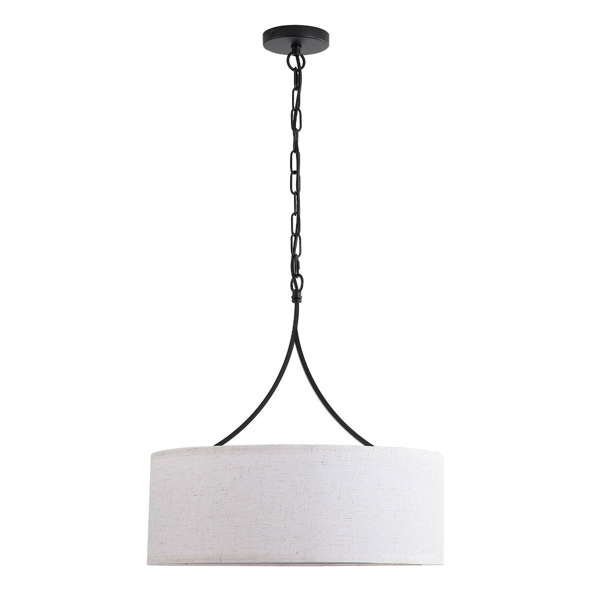 Alt View 9. Loheer - Loheer Three Light Fabric Drum Pendant Light Matte Black Adjustable Dining Room Chandelier.