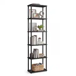 Songmics Home - Superfast Toolless Assembly, 6-Tier Shelf for Living Room, Standing Shelf, Bookshelf, Bedroom, Kitchen - Ebony Black and Ink Black