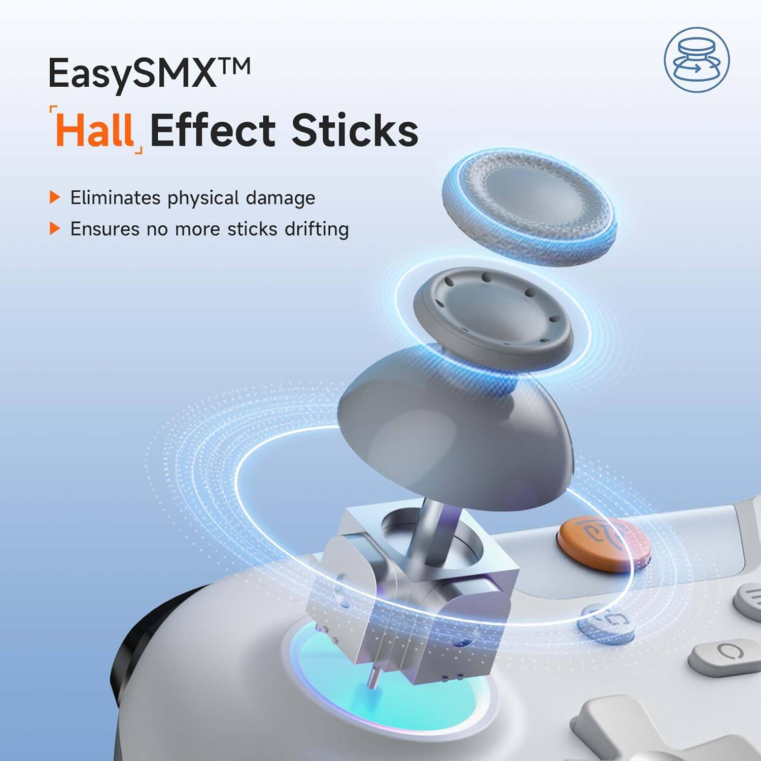 EasySMX™  
Hall Effect Sticks  

- Eliminates physical damage  
- Ensures no more sticks drifting