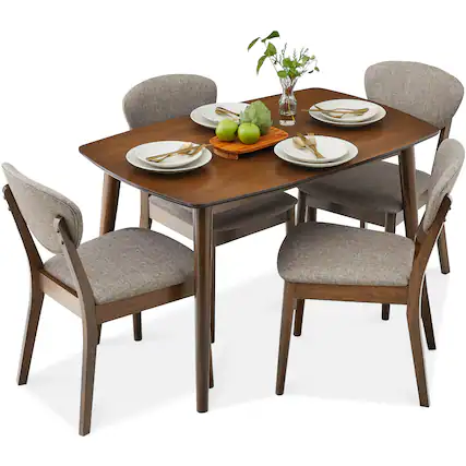 Front. Best Choice Products - 5-Piece Wooden Mid-Century Modern Dining Set w/ 4 Chairs, Padded Seat & Back - Walnut/Light Gray.