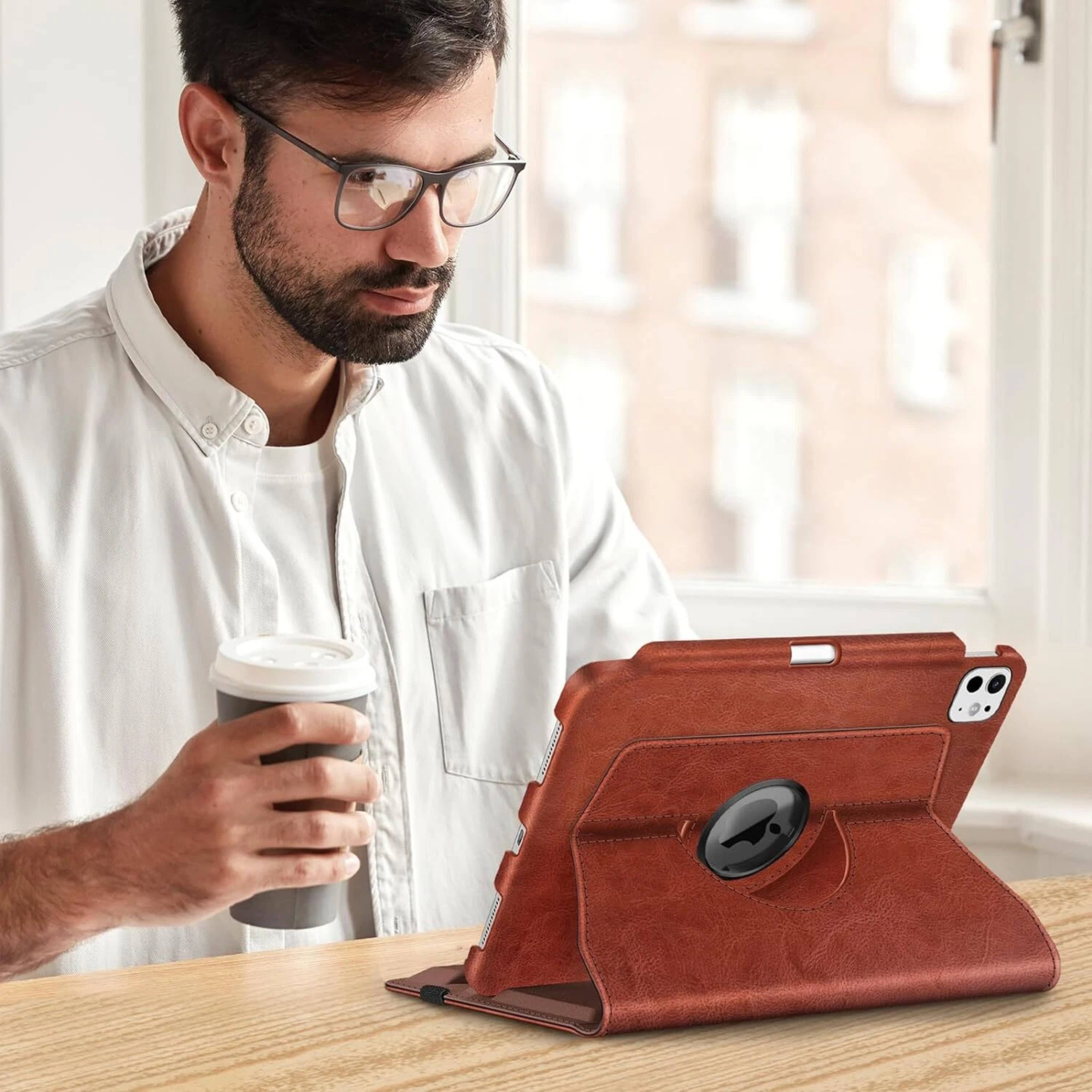 Alt View 1. Kitcheniva - Adjustable Rotating Case For iPad Pro 11 Inch M4 2024 Sleep Wake Design Blooming Hibiscus - Purple.