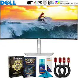 Bundle - Dell - U4025QW UltraSharp 40 Curved Thunderbolt Hub Monitor + 26-Month Extended Warranty Package - Black|Silver|Dual Color