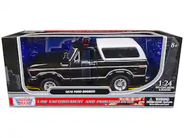 1978 Ford Bronco Police Car Unmarked Black w/White Top "Law Enforcement and Public Service" 1/24 Model Car by Motormax
