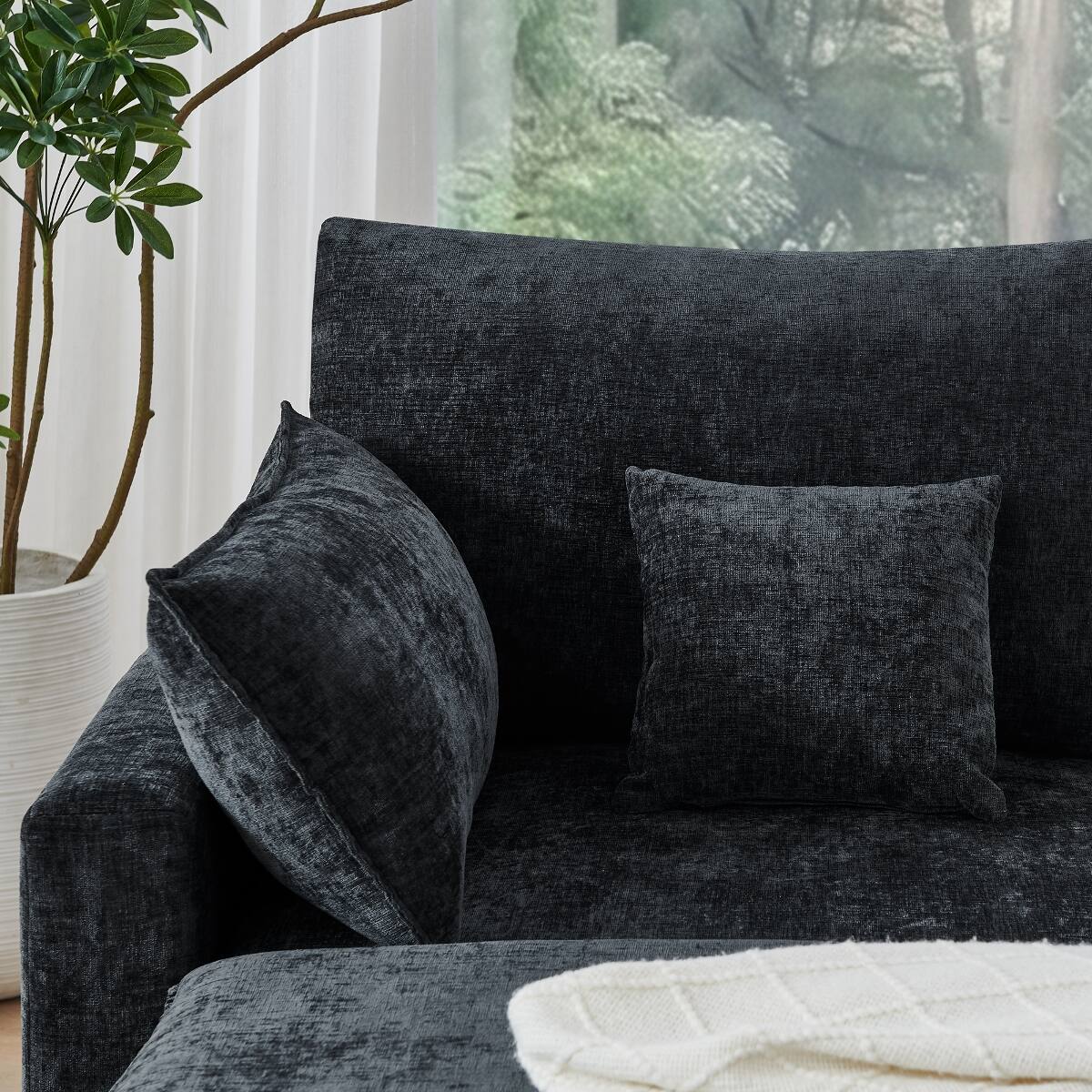 Alt View 3. Ropilly - Ropilly U Shaped Modular Sectional Sofa, Chenille Upholstered 6 Seat Deep Seat Couch, Black - Black.