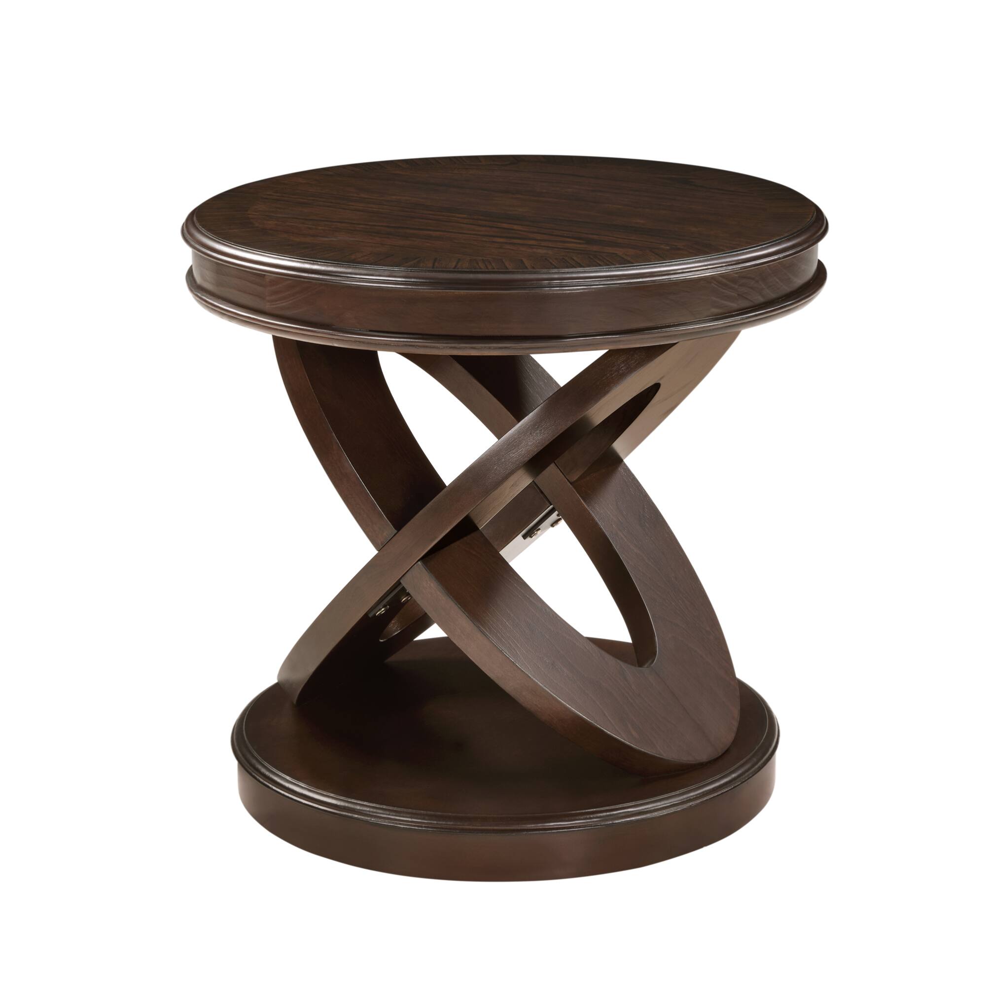 Alt View 5. GOODSILO - Retro Round Wooden End Table with X-Shape Base for Living Room or Dining Area - Espresso.