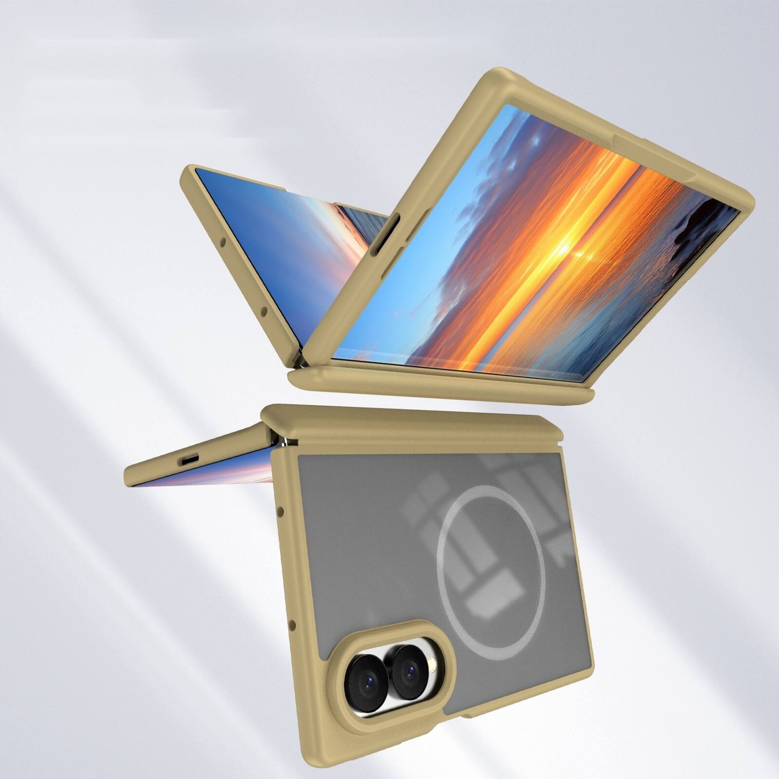 Alt View 2. Dteck - Shockproof Phone Case for Samsung Galaxy Z Fold8 Built in Screen Film, Clear Magnetic Cover with Full Hinge Protection - Gold.