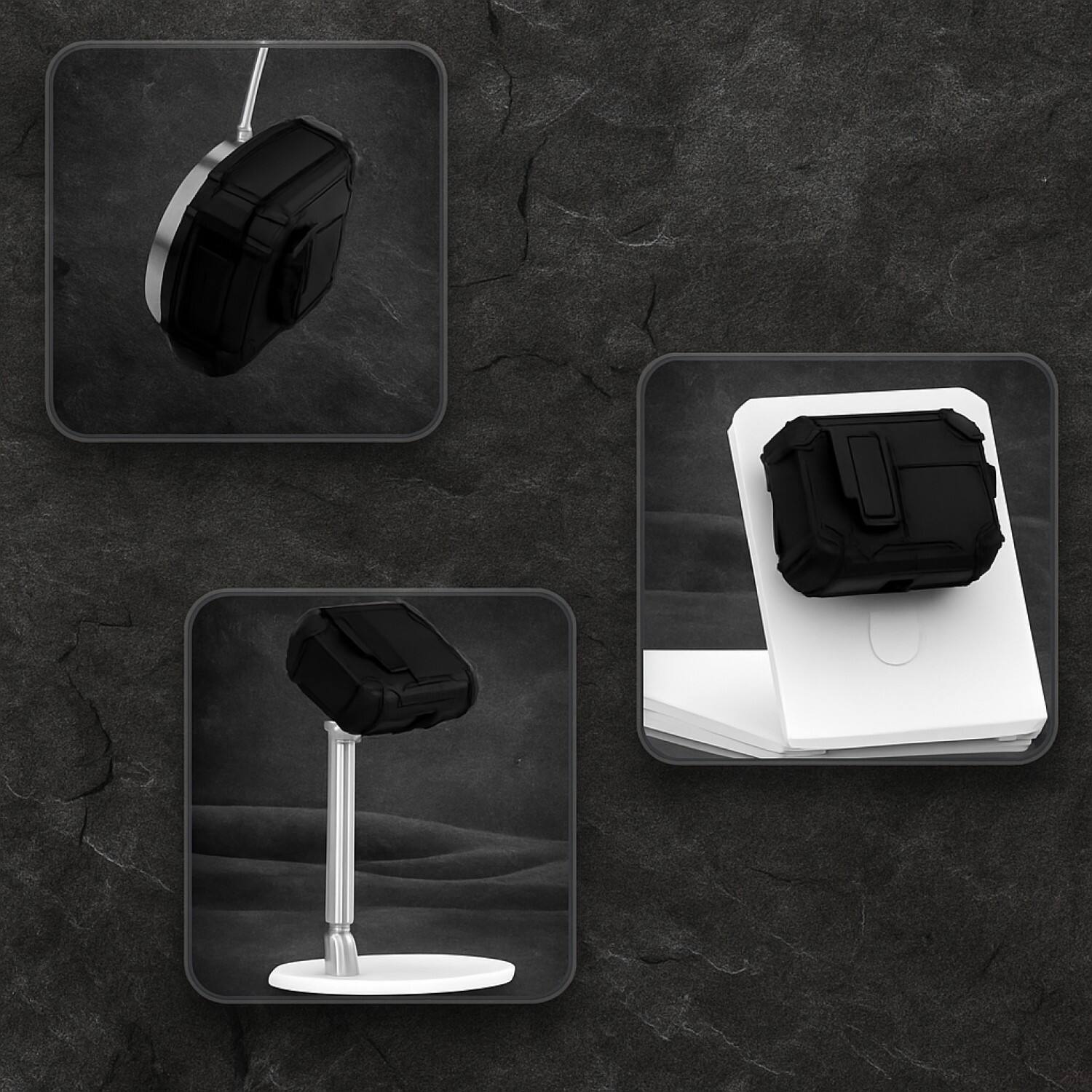 Angle. SaharaCase - Apple Airpods Pro 3 Heavy Duty Case | Compatible with Magsafe | Secure Lock | Raider Series - Scorpion Black.