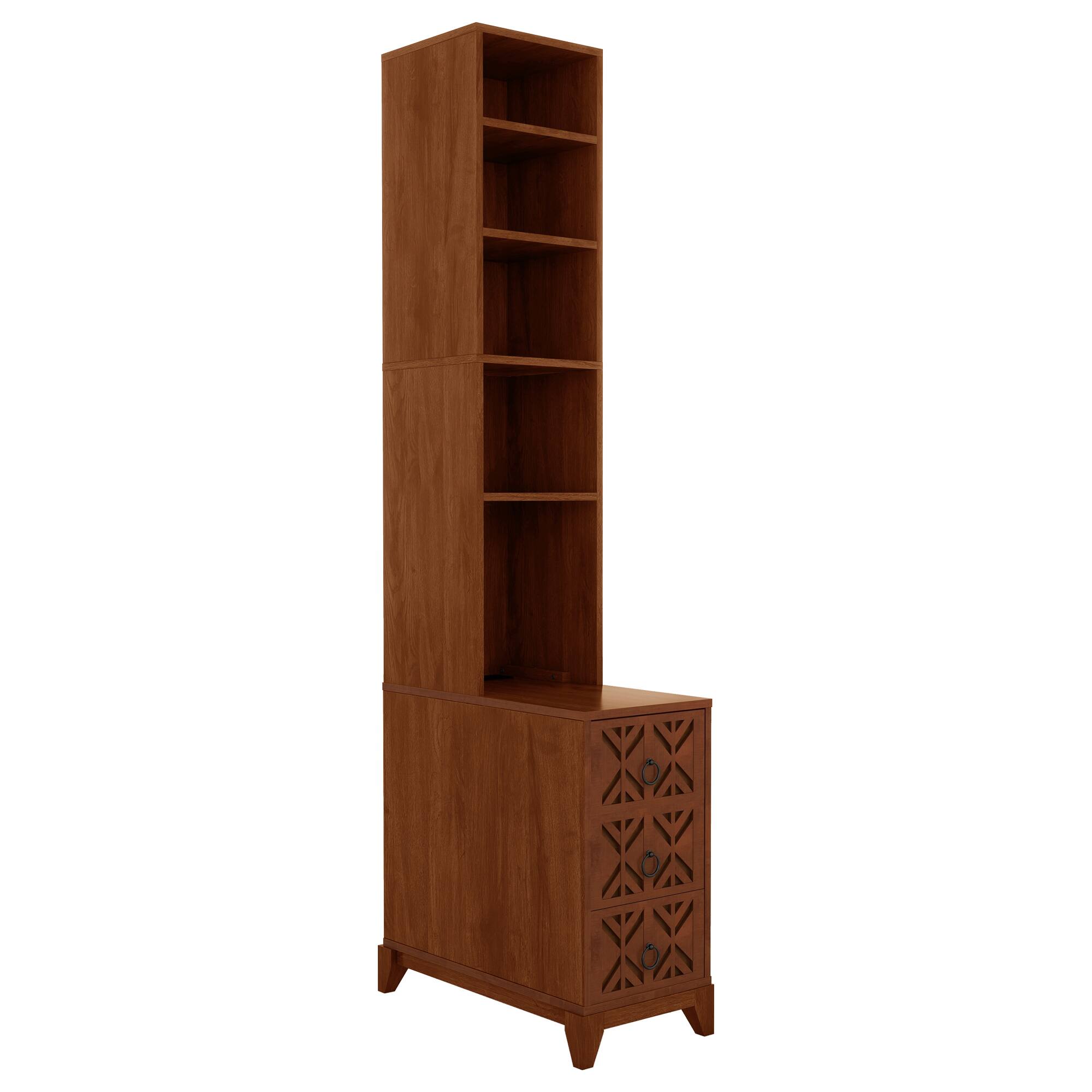 Alt View 7. Spaco - Spaco Modern Corner Nightstand with 3 Drawers, 4 Open Shelves, Walnut Finish, Tall Side Table for Bedroom - Natural.