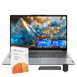 Lenovo - IdeaPad 1 15.6" HD Laptop,Intel N4500,20GB RAM,1TB SSD+128GB eMMC+1TB Dock Set,1 Year Office 365,Win 11 Pro,Grey - Gray