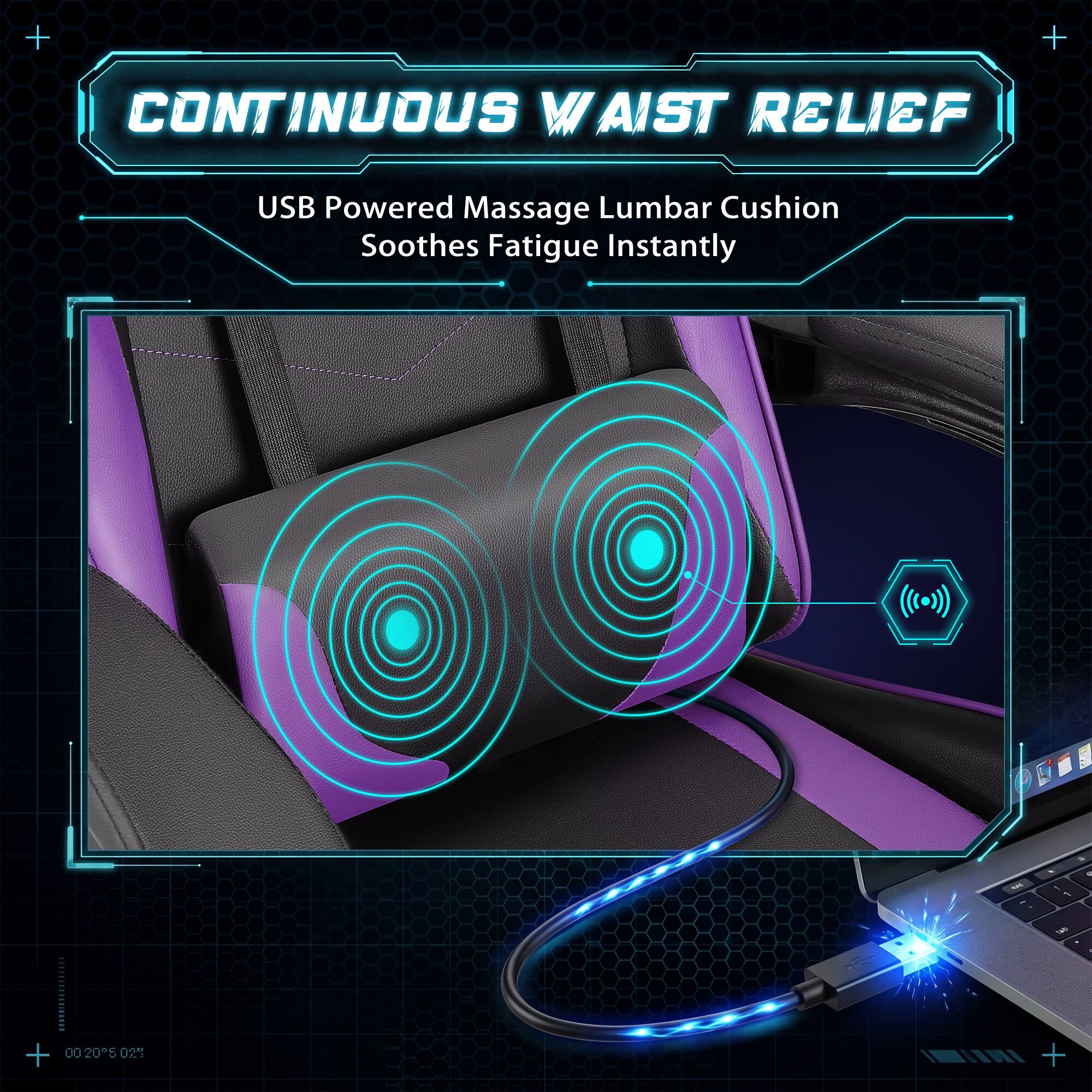 CONTINUOUS WAIST RELIEF  
USB Powered Massage Lumbar Cushion Soothes Fatigue Instantly