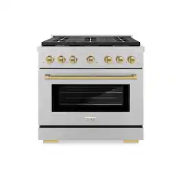 ZLINE - Autograph 36 in. Paramount Dual Fuel Satin Steel Range w/ 6 Burners & Bronze Accents (SDRSZ-36-CB) - Stainless Steel