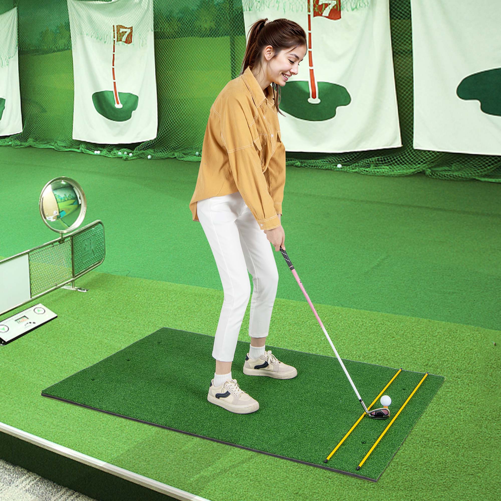 Alt View 1. Costway - Costway 5 x 3 FT Golf Hitting Mat Artificial Indoor Outdoor Turf Golf Training Mat 32 mm - Green.