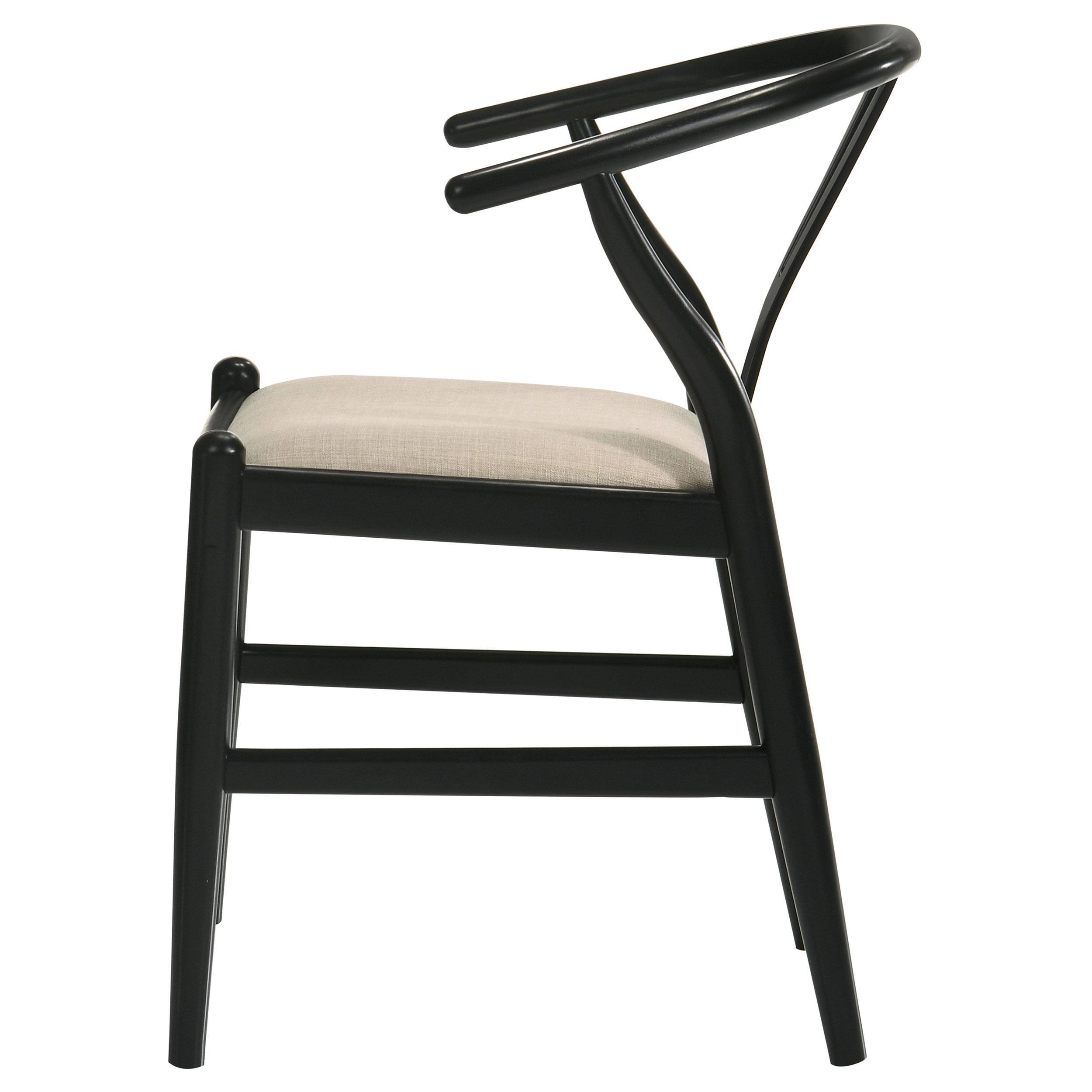 Alt View 3. Manhattan Lane - Ellie Wishbone Dining Chair Set of 2, Beige Fabric, Black Hardwood - Black, Beige.