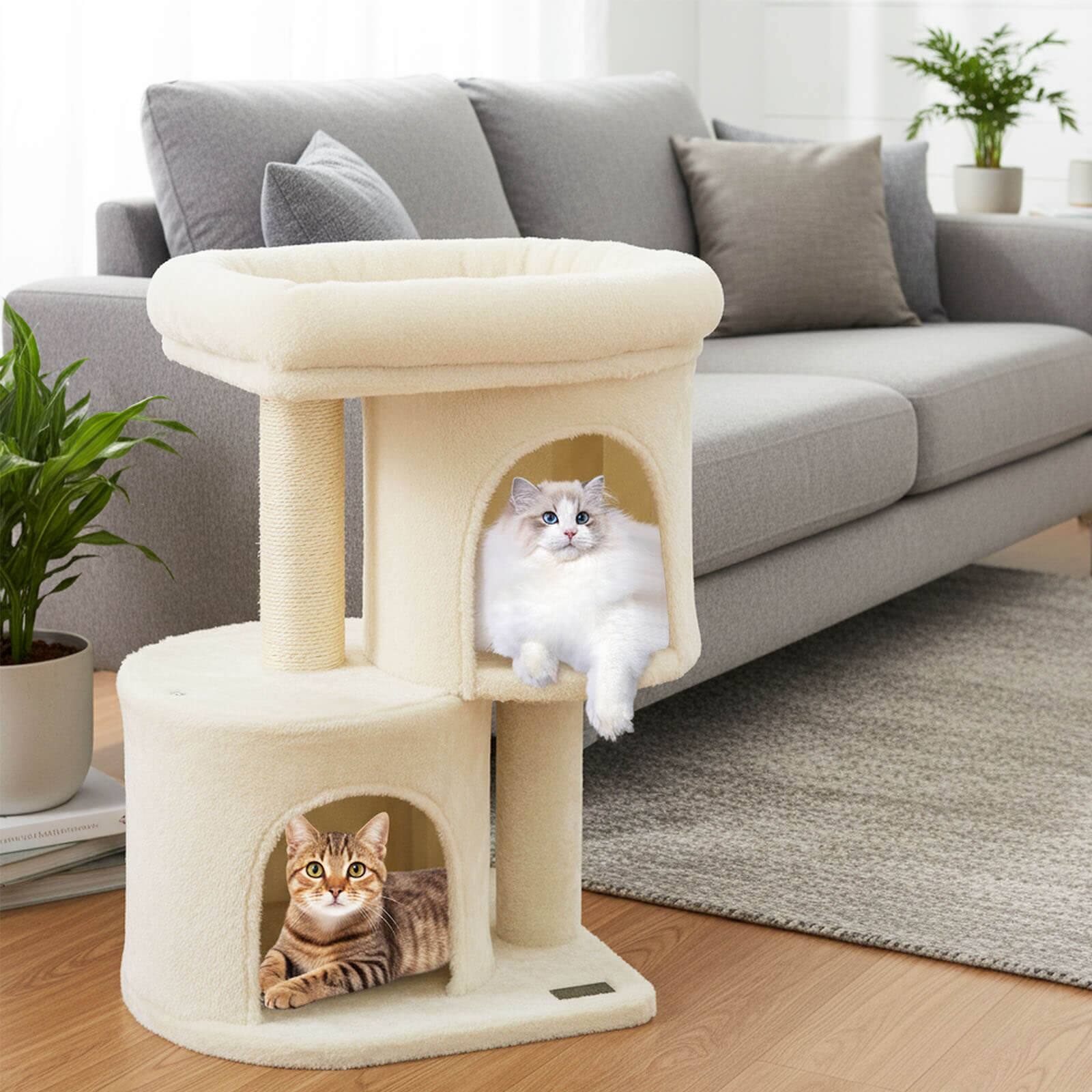 Alt View 3. Costway - Costway 26" Small Cat Tree with Large Padded Plush Perch, 2 Condos, Sisal Scratching Posts.