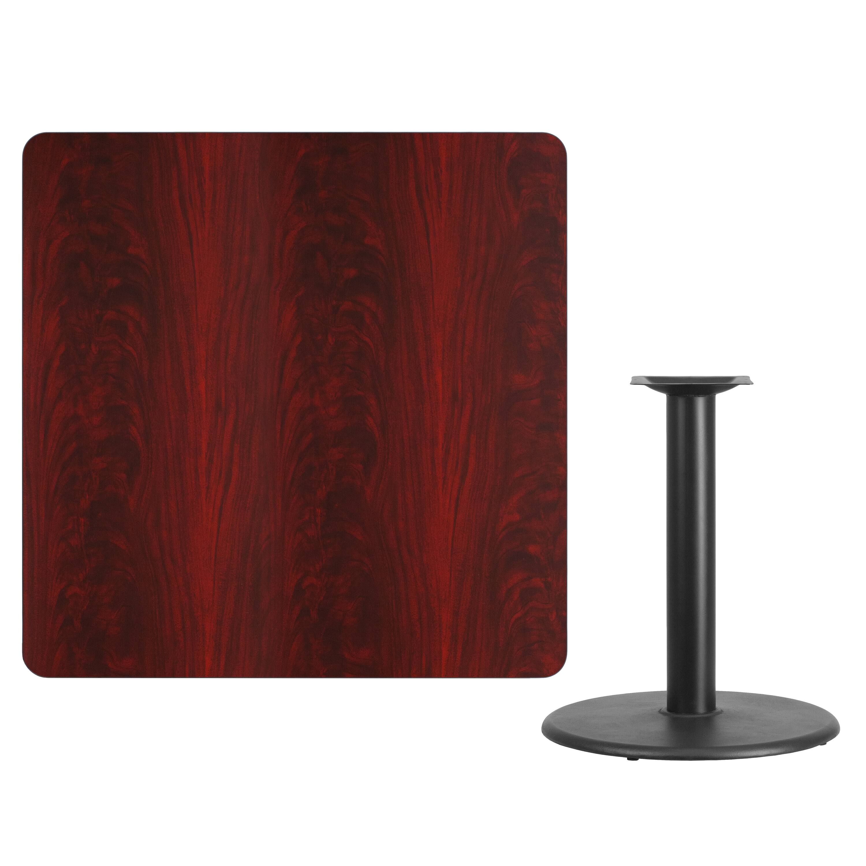 Alt View 2. Emma + Oliver - 42" Square Laminate Table Top with 24" Round Table Height Base - Mahogany.