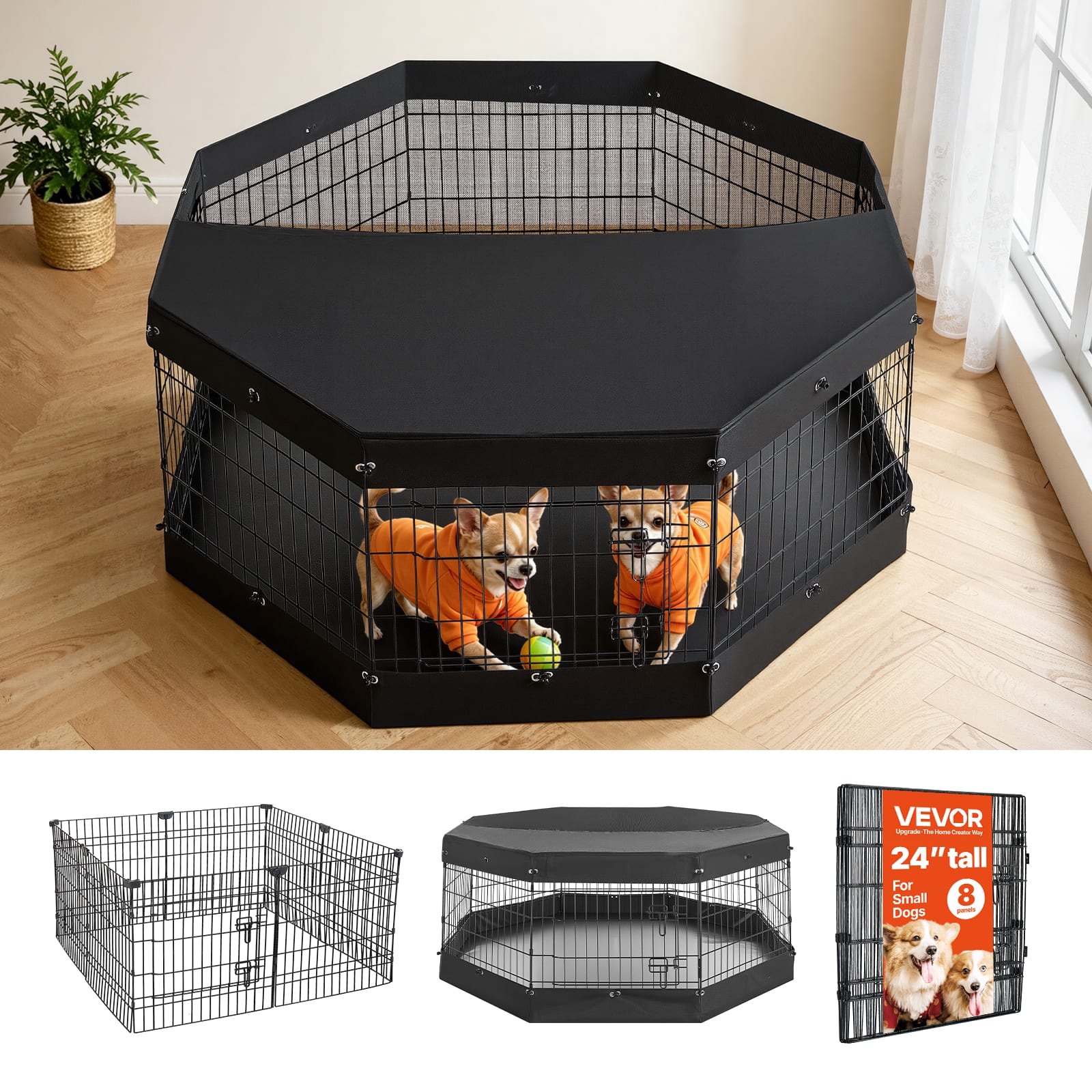 VEVOR - Dog Playpen 24 Inch 8 Panels Exercise Pen with Top Cover & Bottom Pad, Indoor Foldable Metal Pet Fence with Door - Black price history on PriceWatchPro