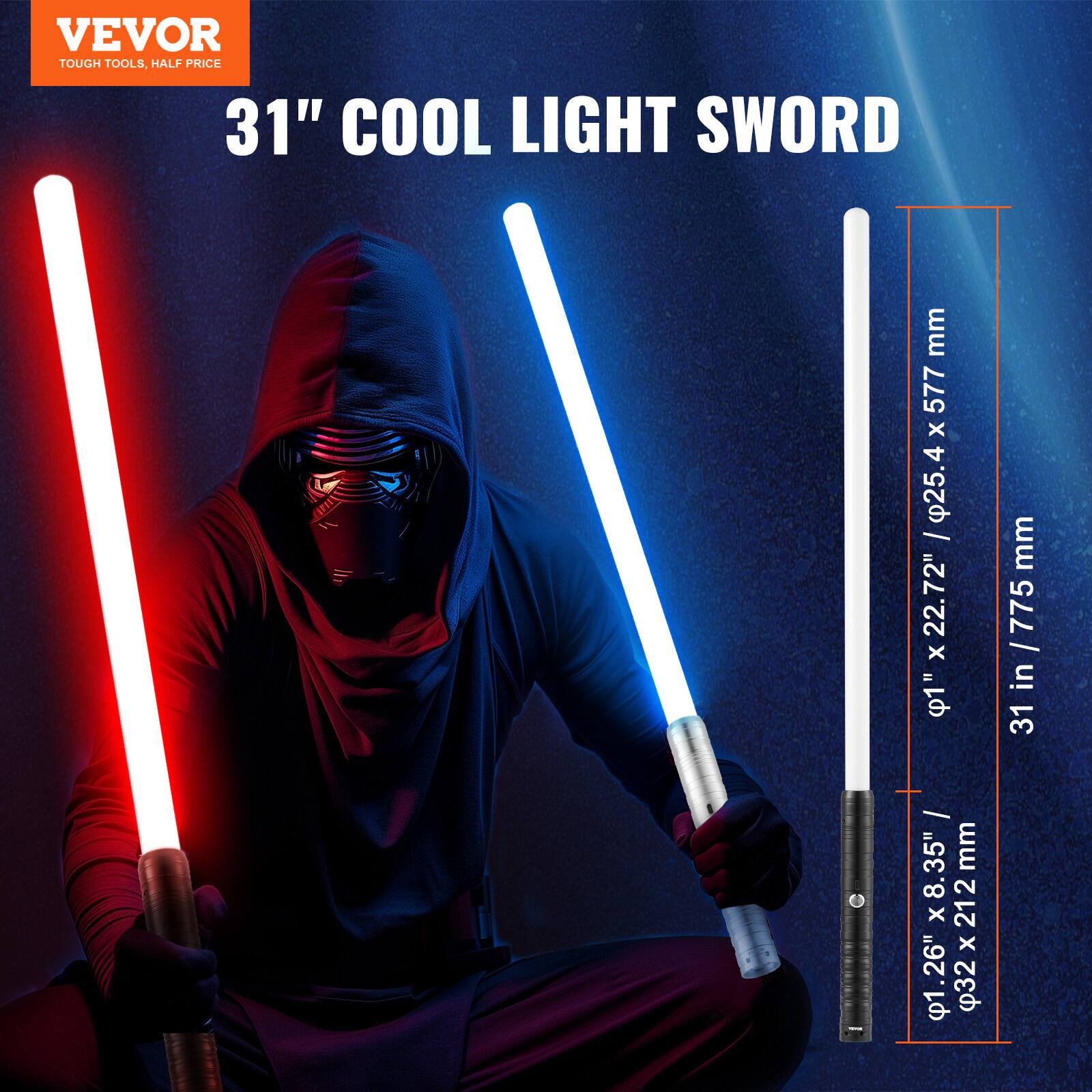 VEVOR  
TOUGH TOOLS, HALF PRICE  

31" COOL LIGHT SWORD  

31 in / 775 mm  
Ø 1.25 x 4.577 mm  
Ø 1.25 x 8.35 mm  
Ø 1.25 x 21.2 mm