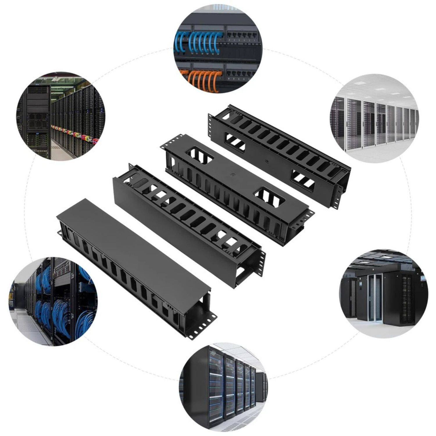 Left. Stock Preferred - 4-Pack Horizontal Rack Mount Cable Management Organize - Black.