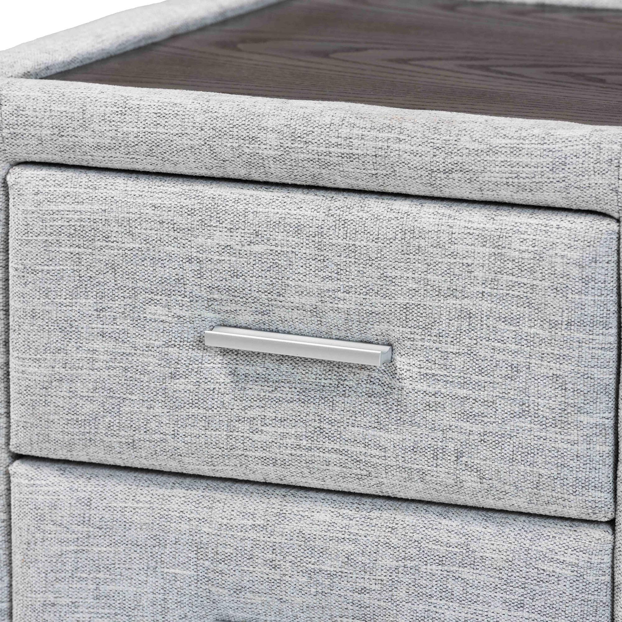 Alt View 2. Baxton Studio - Cadmus Modern Channel-Tufted Fabric 2-Drawer Nightstand - Light Grey.