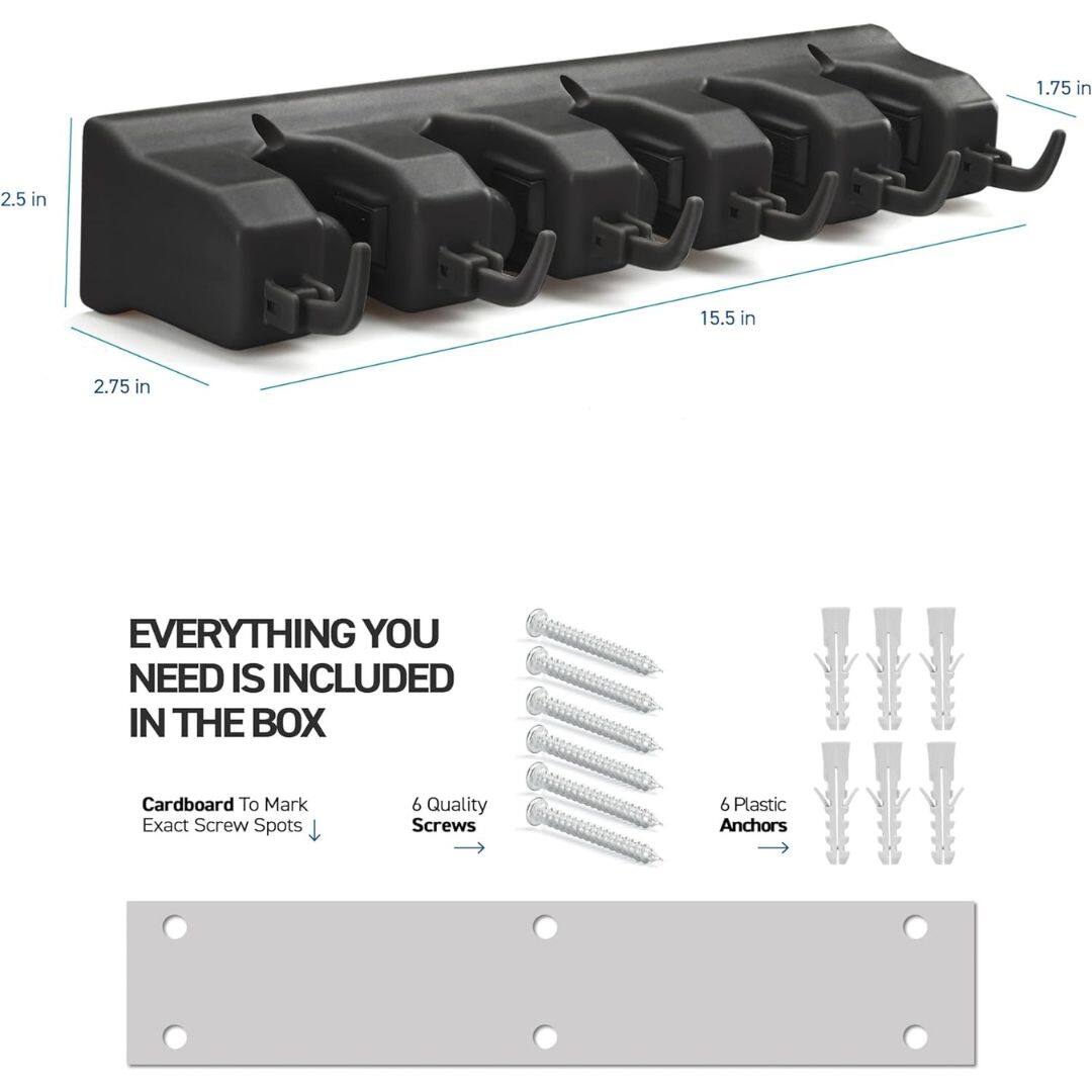 1.75 in  
2.5 in  
M  
15.5 in  
2.75 in  

EVERYTHING YOU NEED IS INCLUDED IN THE BOX  

Cardboard To Mark Exact Screw Spots  
6 Quality Screws  
6 Plastic Anchors