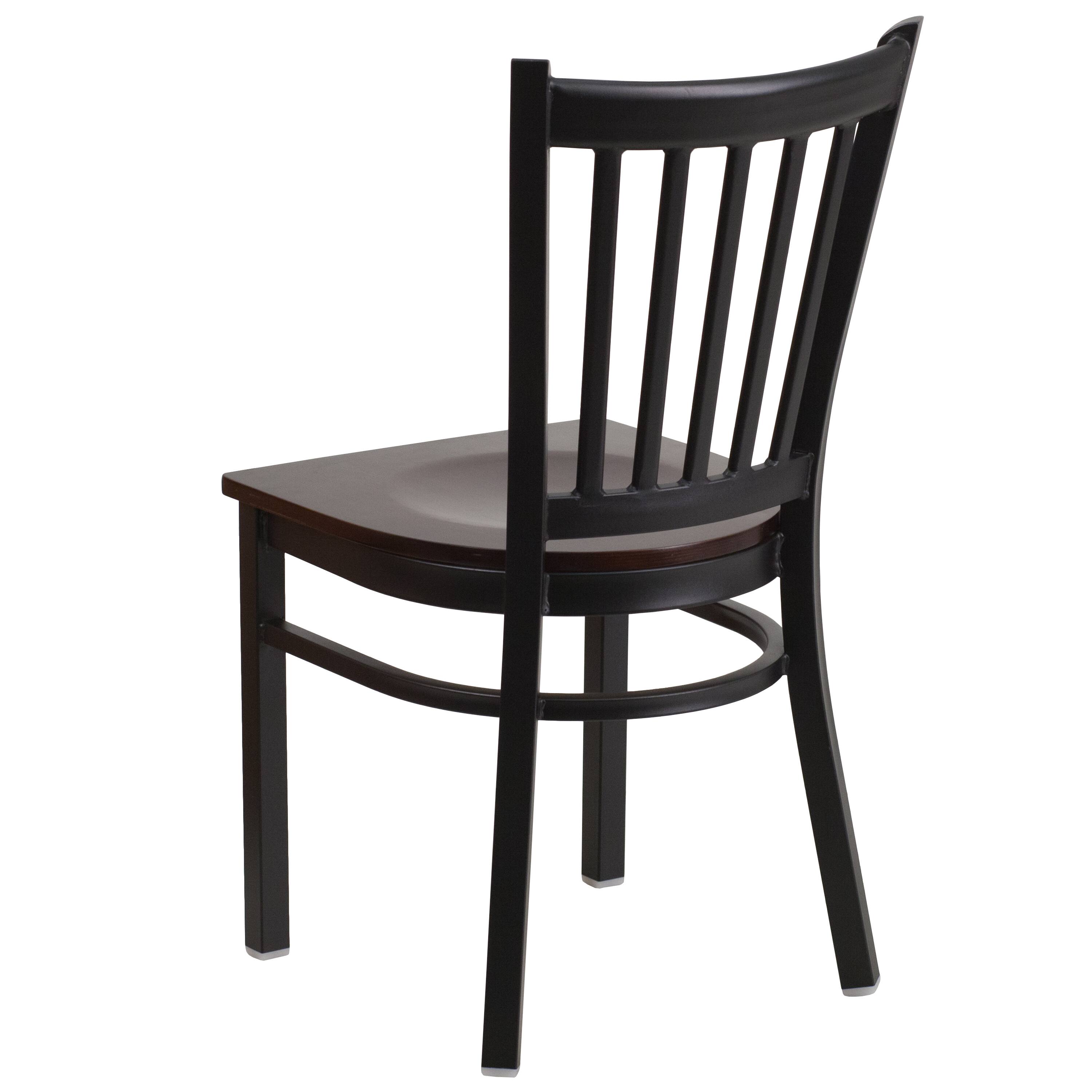 Alt View 5. Emma + Oliver - Vertical Back Metal Restaurant Dining Chair - Walnut Wood Seat/Black Metal Frame.