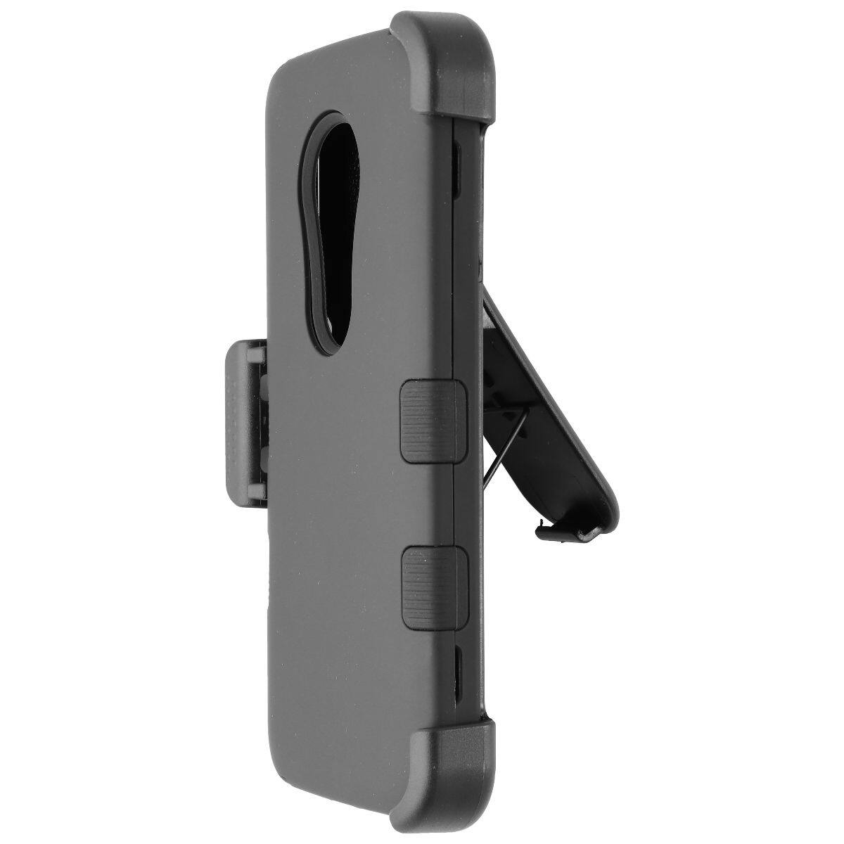 Front. Mybat - MyBat Dual Layer Case & Holster for Motorola Moto G6 Play - Matte Black - Black.