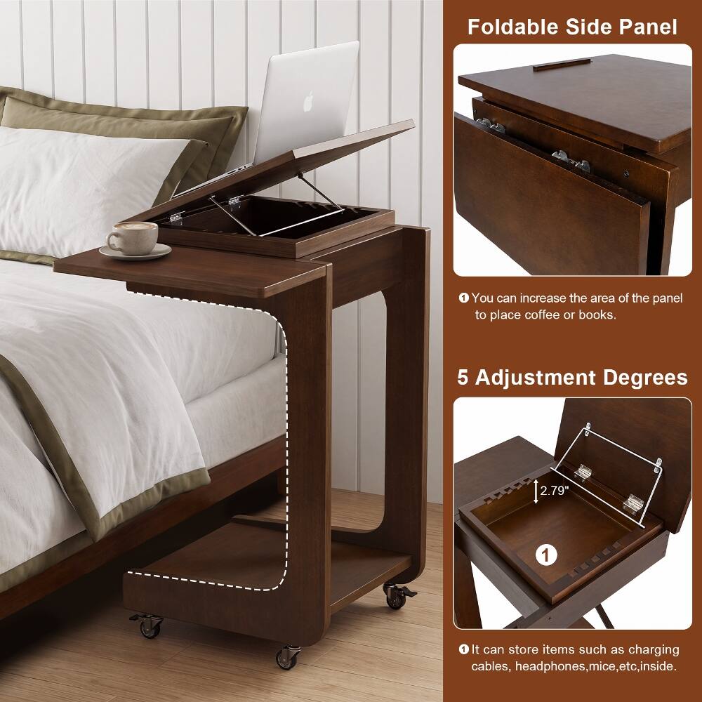 Foldable Side Panel

1. You can increase the area of the panel to place coffee or books.

5 Adjustment Degrees

2.79"

1. It can store items such as charging cables, headphones, mice, etc., inside.