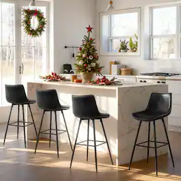KERDOM - 4pcs Bar Stools with Back, 24/28 inches Height Counter Bar Chair, PU Leather Armless Kitchen Island High Dining Chair - 28‘’ Height - Black