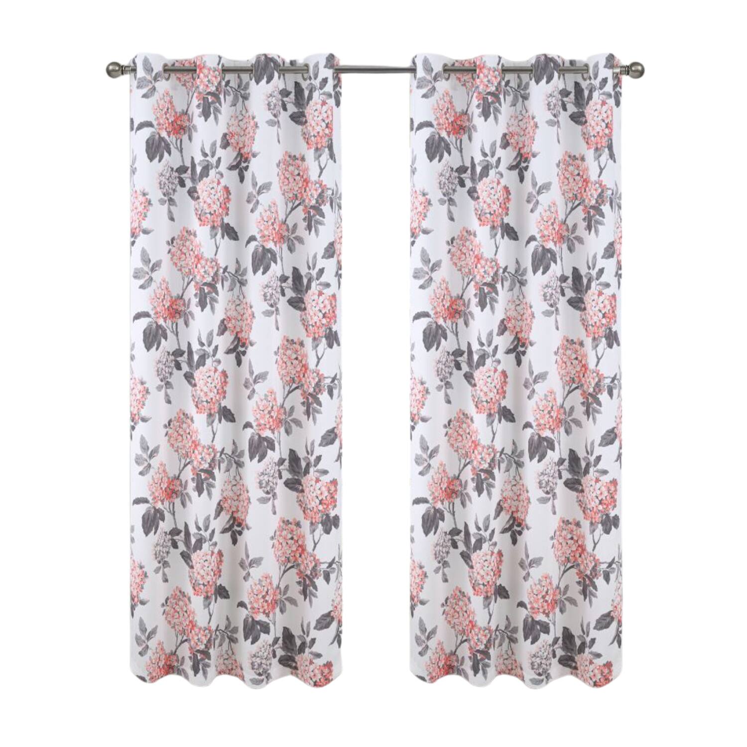 Front. Olivia Gray - Olivia Gray 100% Polyester 200 GSM Hydrangea Printed Blackout Grommet Curtain Panel 54" x 84" Rose - Rose.