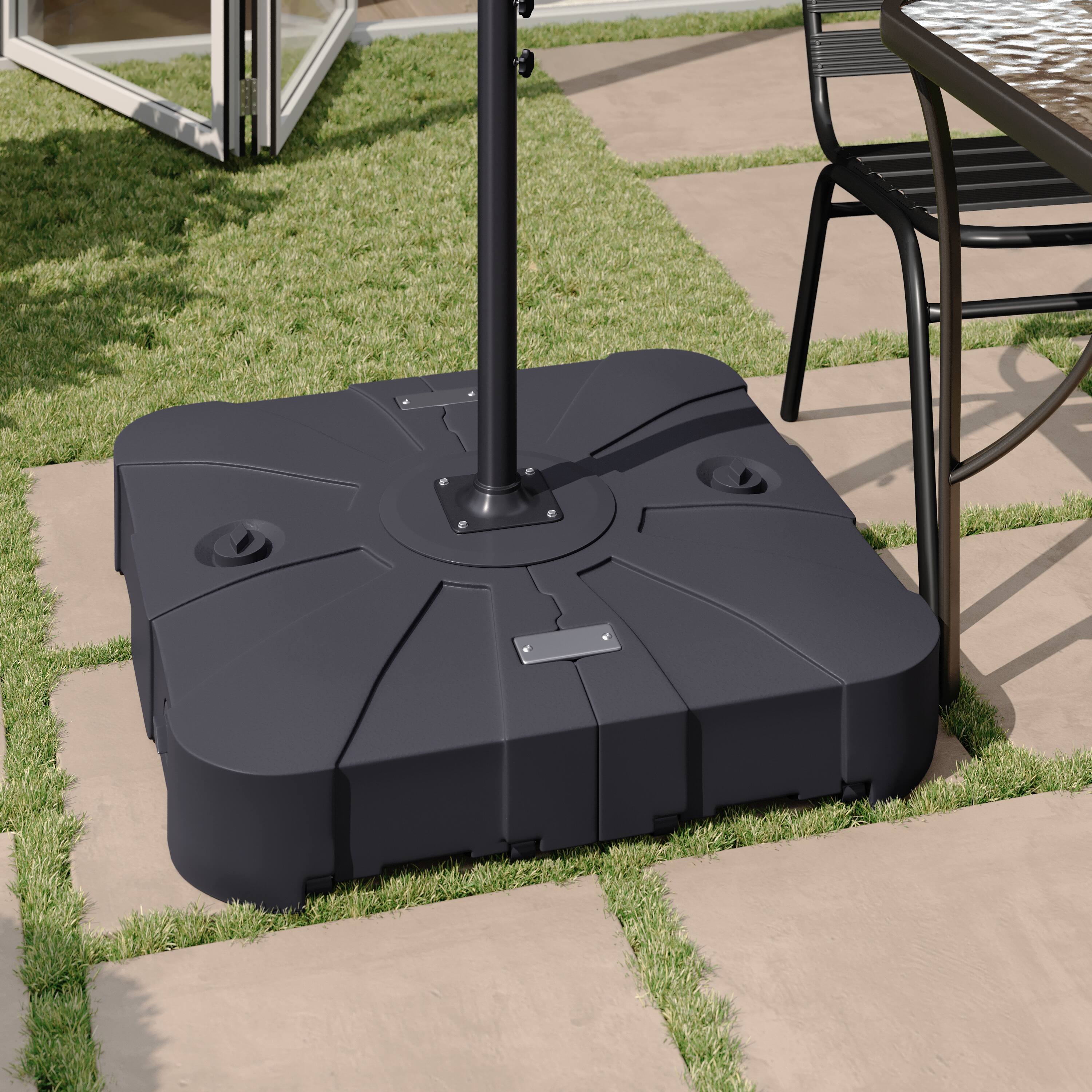 Alt View 1. Flash Furniture - Hank Heavy Duty Weather-Resistant Universal Offset Umbrella Base with Grooved Handles and Built-In Wheels in Black - Black.