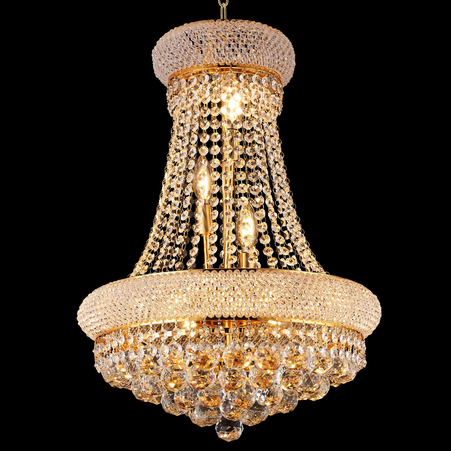 Alt View 2. Boyel Living - 18 Inch Gold Crystal Chandelier 9 Light French Empire Style Ceiling Light with LED Bulbs 3000K Warm Light.