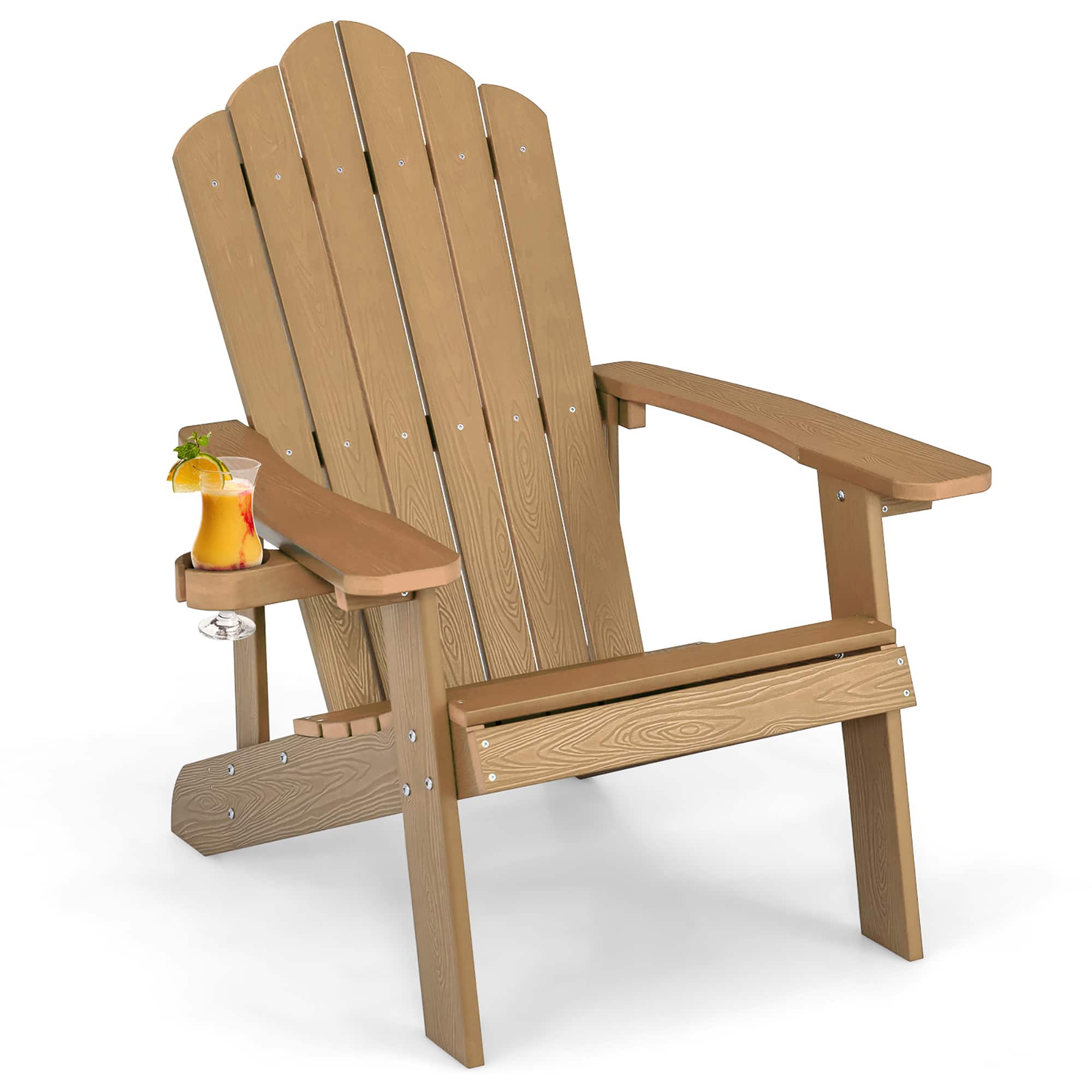 Front. Costway - Costway Patio HIPS Adirondack Chair with Cup Holder Weather Resistant Outdoor 380 LBS - Teak.