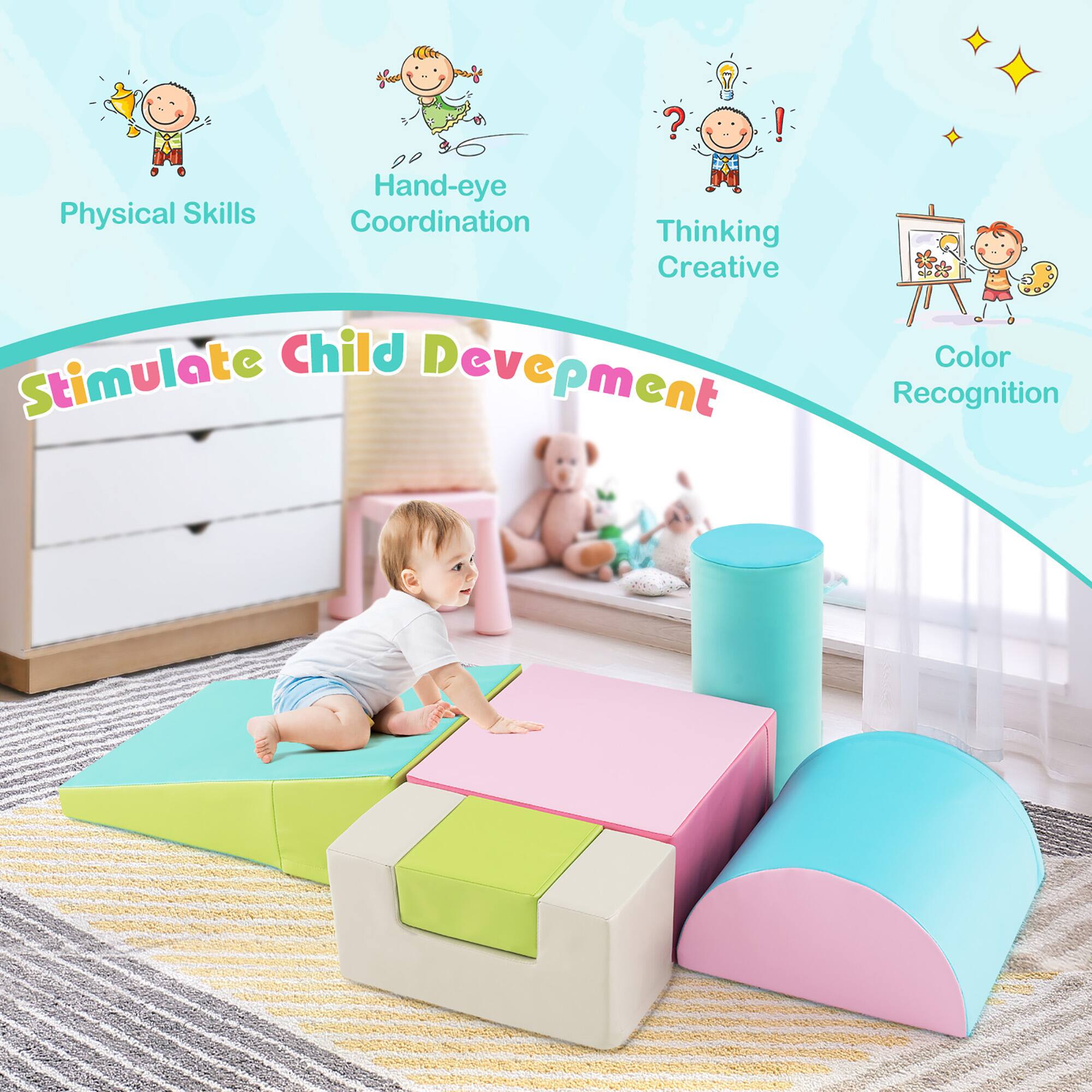 - Physical Skills
- Hand-eye Coordination
- Thinking Creative
- Color Recognition
- Stimulate Child Development