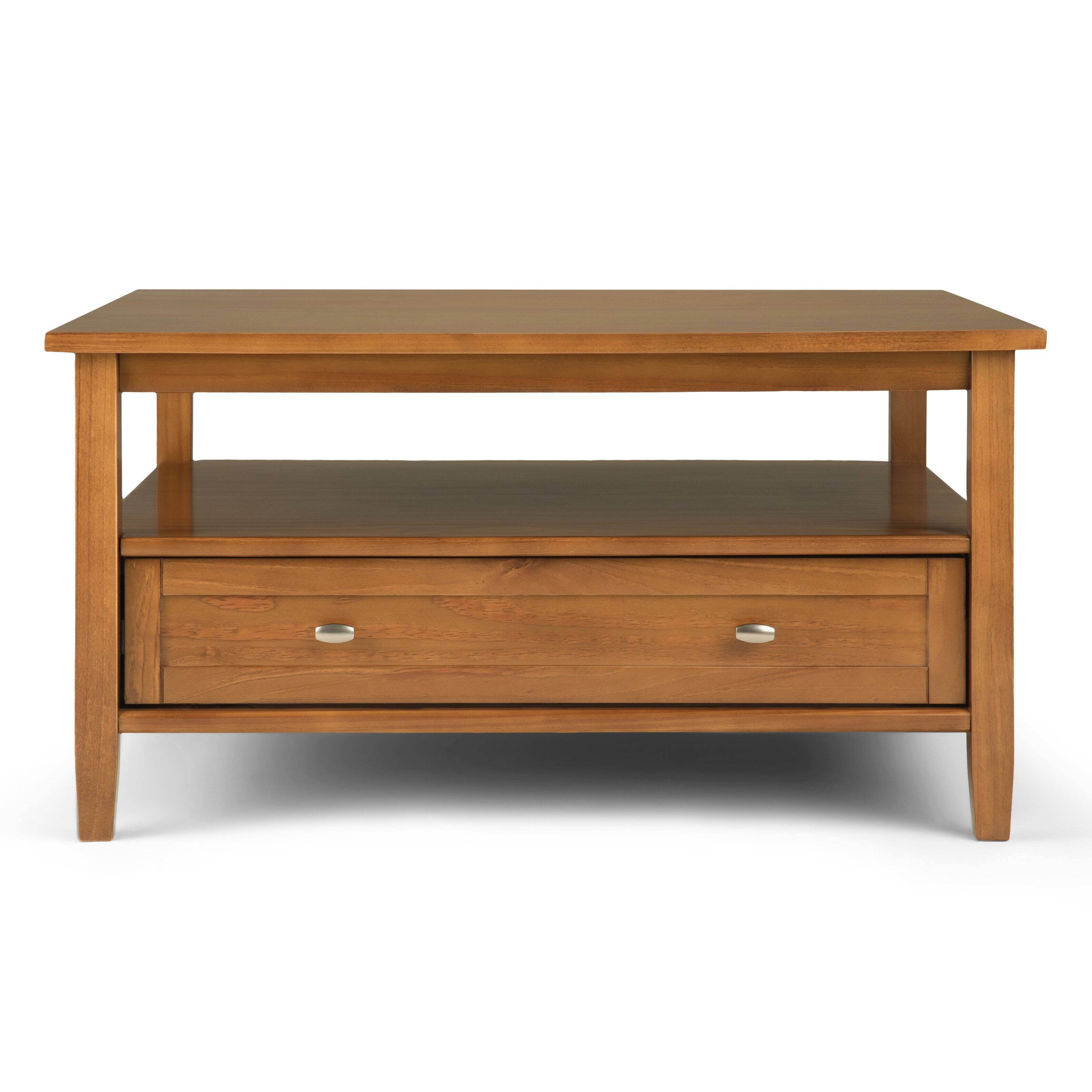 Angle. Simpli Home - Warm Shaker 36 inch Coffee Table with 20 inch End Tables (Set of 3) - Light Golden Brown.